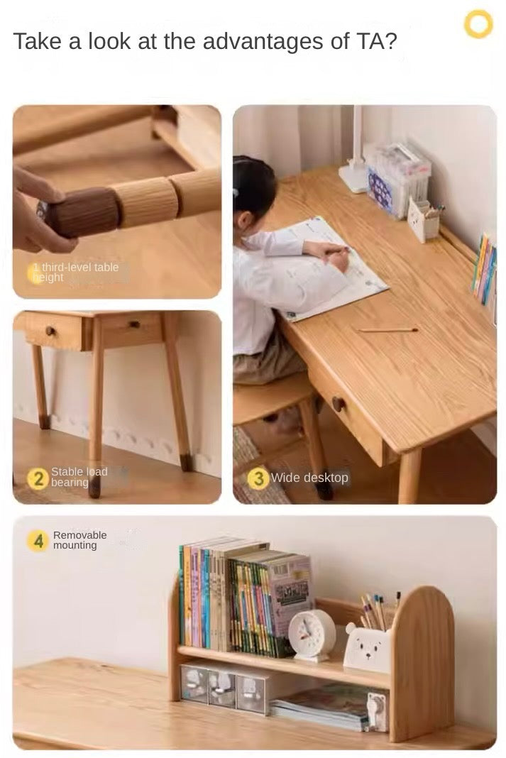Solid Oak Adjustable Study Desk for Kids - Sturdy Kraft Table with Height Adjustment - Perfect for Homework, Drawing & Online Learning