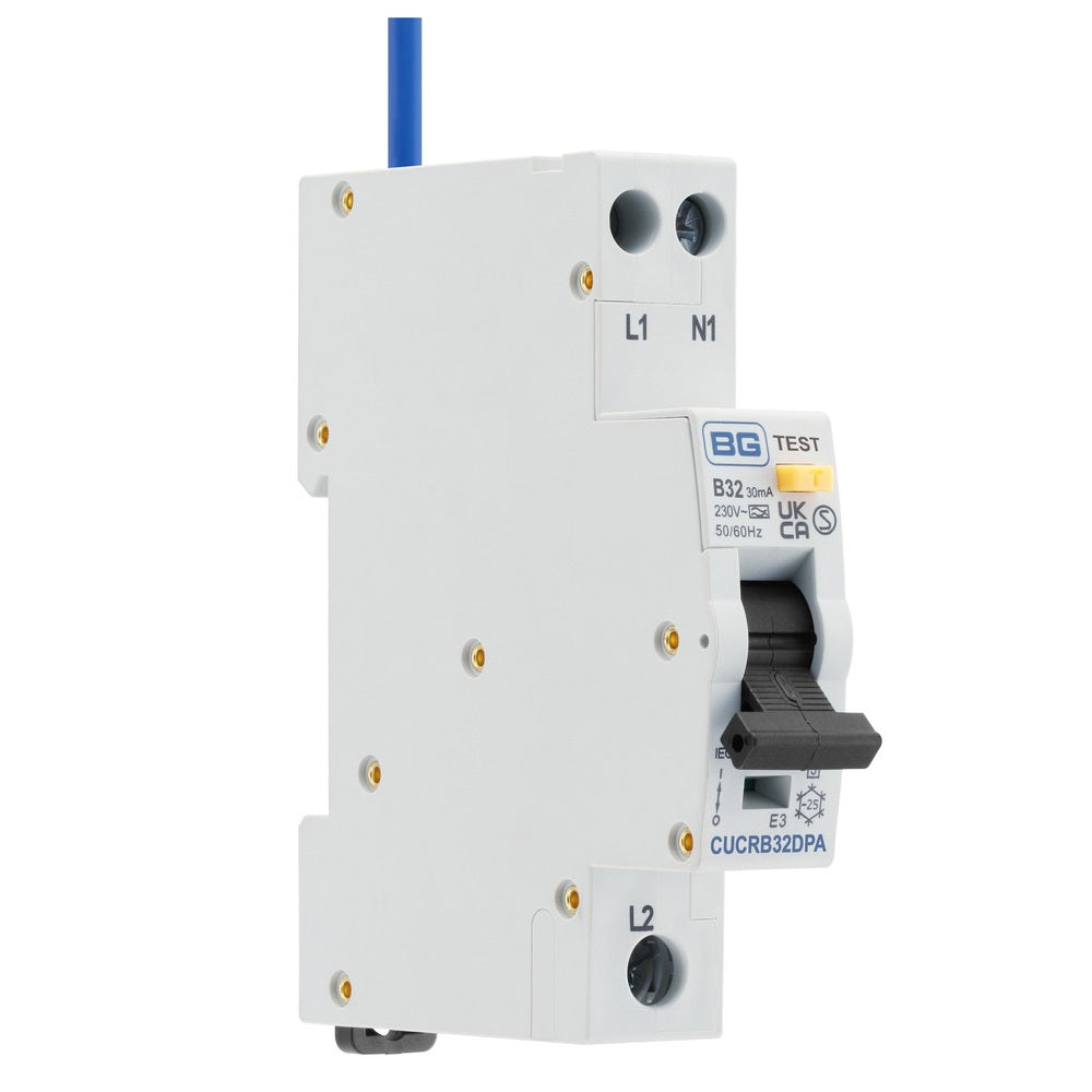 BG Fortress Type A Double Pole B Curve RCBO 32A CUCRB32DPA - Circuit Breaker for Home & Commercial Electrical Safety Protection - Perfect for Residential Wiring, Industrial Panels, and Electrical System Upgrades