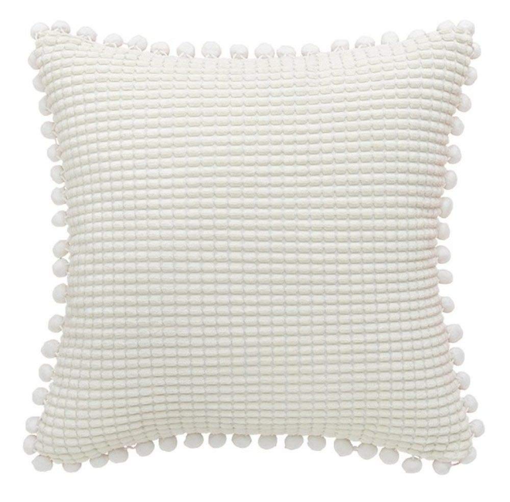 SDCVRE Corduroy Cushion Cover with Pompom Ball - 45x45cm White Yellow Blue Grey Pillow Case for Sofa, Bedroom Decor - Soft & Stylish Home Accent for Living Room, Nursery, or Office
