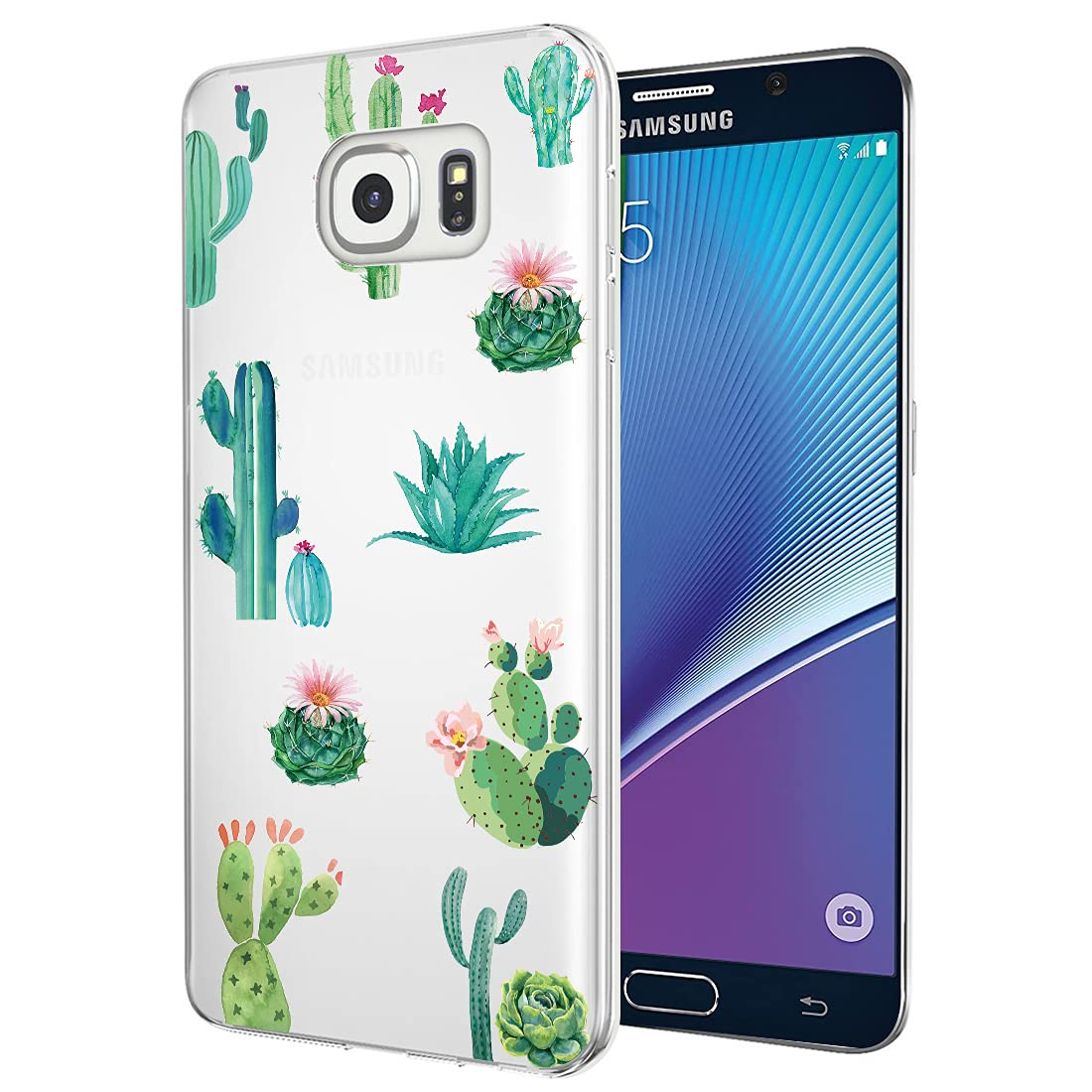Samsung Galaxy Note 5 Phone Case - Soft Clear TPU Protective Cover for Women | Shockproof Transparent Case for Galaxy Note 5 (Cactus Design) | Perfect for Everyday Use, Work & Travel Protection