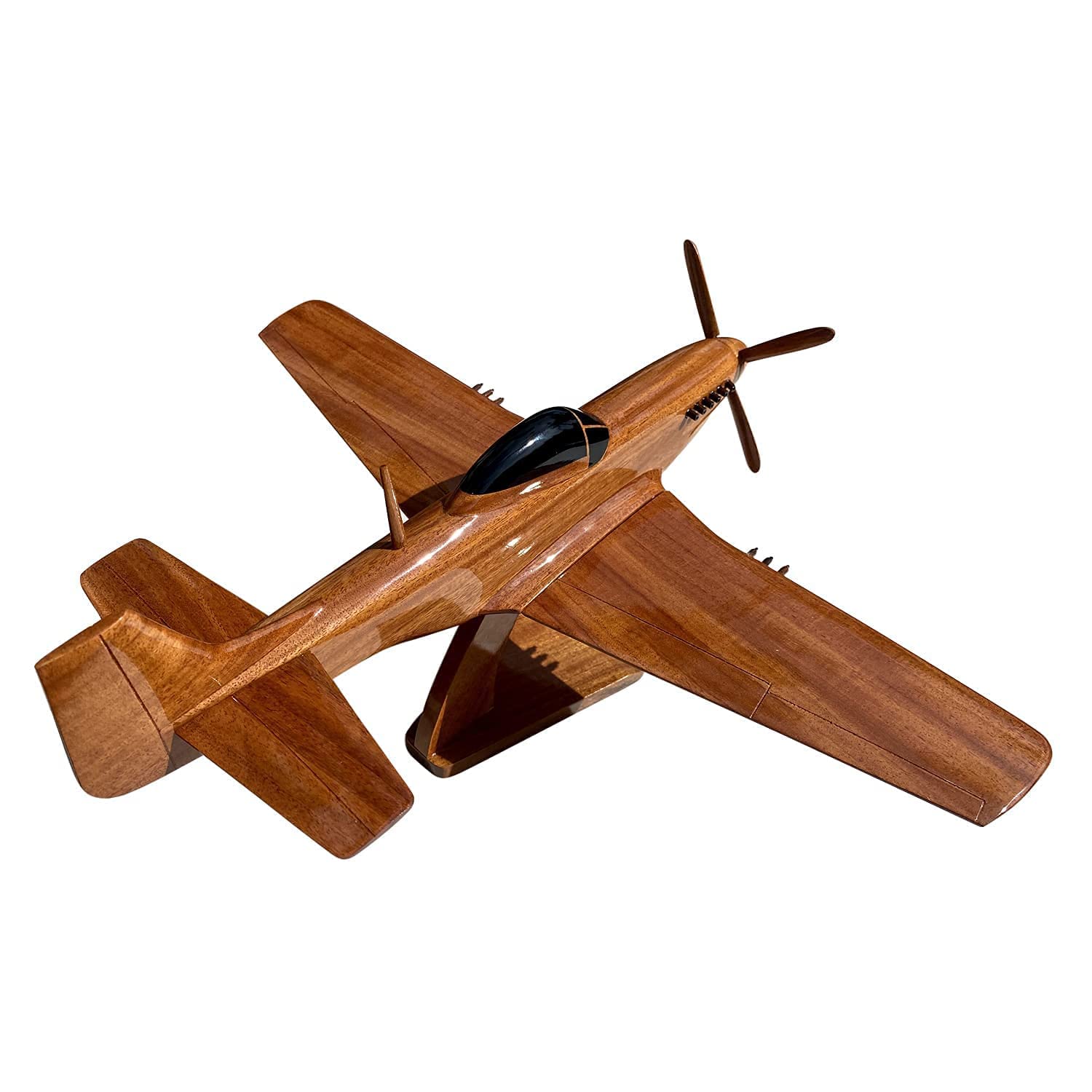 P51 Mustang Mahogany Wooden Desktop Airplane Model - Collectible WWII Fighter Plane Replica for Office Decor, Aviation Enthusiast Gift & Home Display