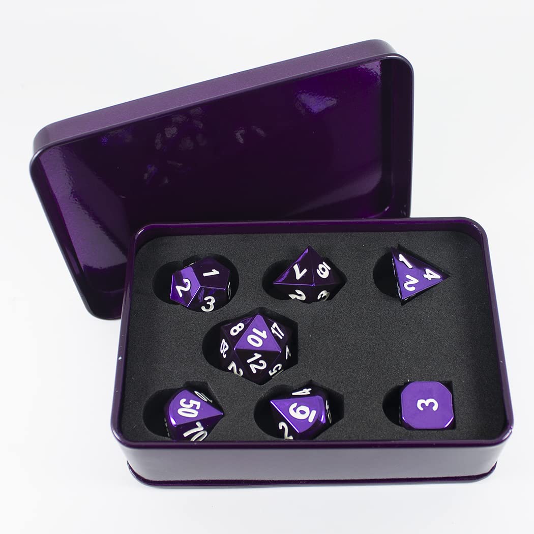 Premium Purple Metal Dice Set - 7-Piece Polyhedral RPG Dice with Elegant Presentation Case - Perfect for Dungeons & Dragons, Pathfinder & Tabletop Gaming