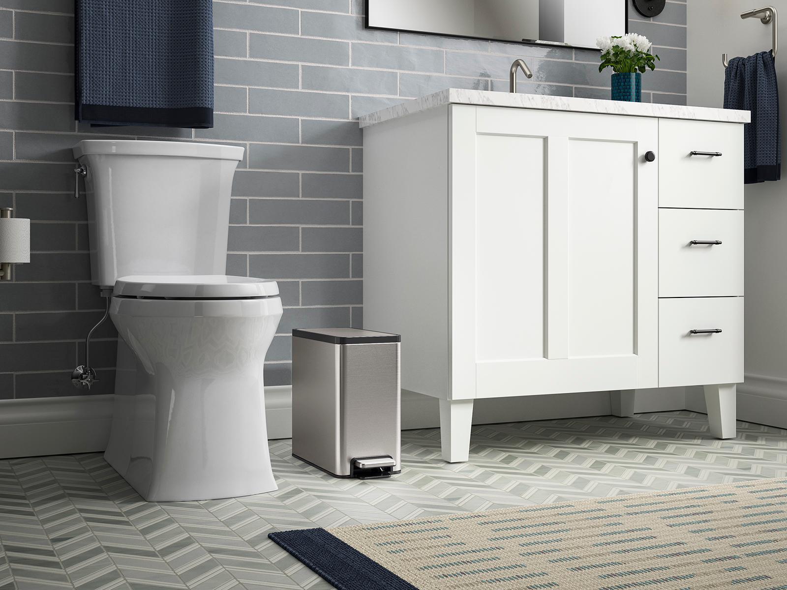 Kohler ST 20957 2.5 Gallon Slim Step Trash Can - Stainless Steel Kitchen Waste Bin with Foot Pedal for Bathroom, Office & Home Use