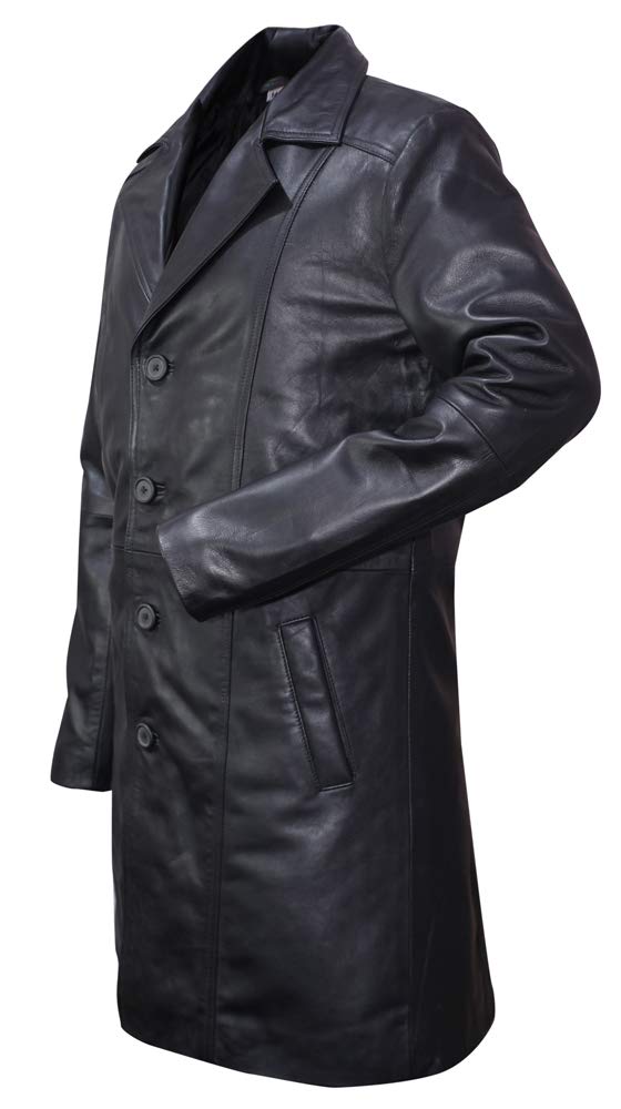 Genuine Sheepskin Leather Trench Coat for Men - Waterproof Raincoat, Long 3/4 Length Real Leather Jacket - AS/NZ-7219059 | Perfect for Outdoor Activities, Business Casual & Winter Fashion