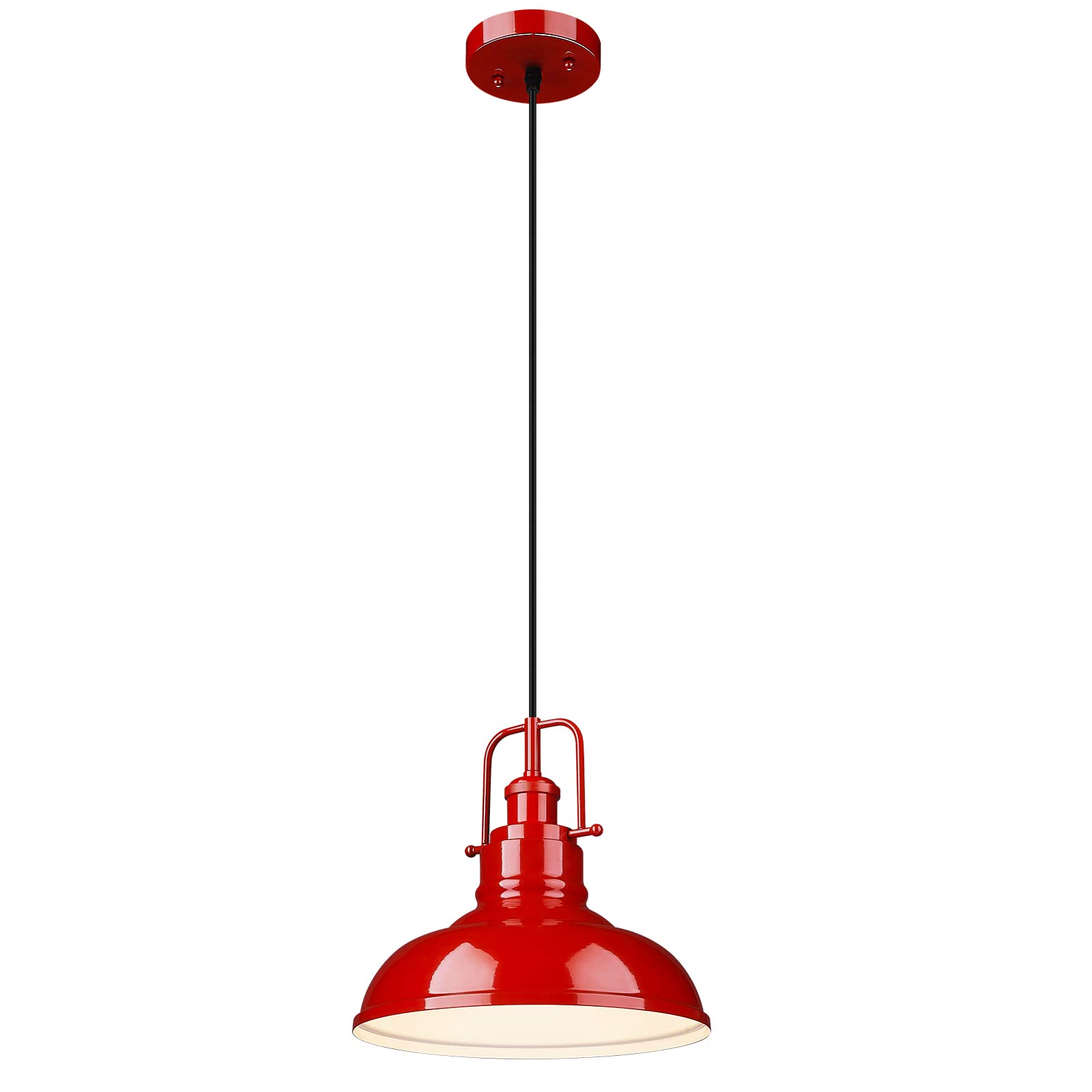 Modern Dome Pendant Light Fixture - 1-Light Kitchen Island Ceiling Lighting with Red Finish (016-1 RED) - Perfect for Dining Rooms, Breakfast Nooks & Farmhouse Decor
