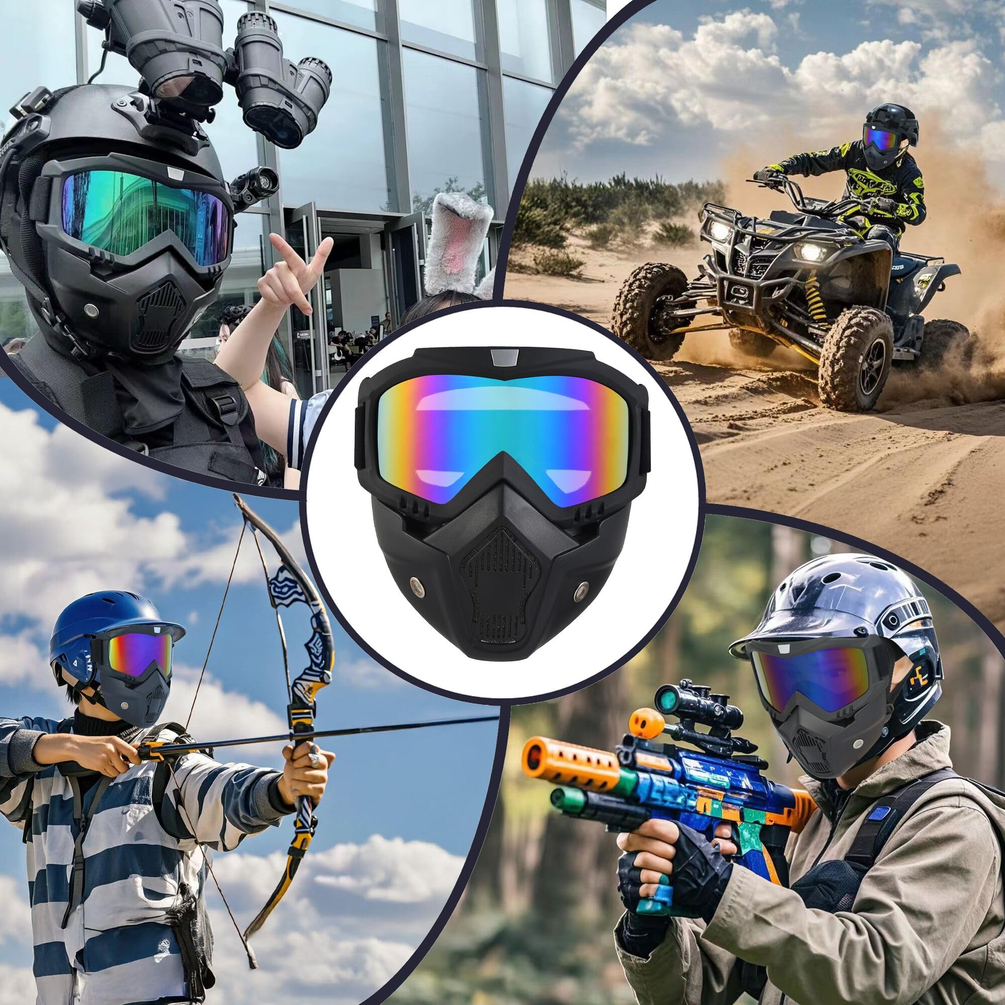 Tactical Airsoft Full Face Mask - Adjustable Paintball & Motorcycle Helmet Goggles with Removable Face Shield for Men & Women - Perfect for Airsoft Games, Paintball Battles & Motorcycle Riding Protection