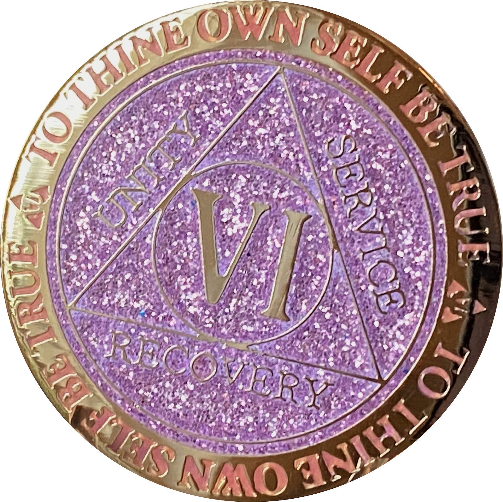 6 Year AA Medallion Reflex Lavender Purple Glitter Gold Plated Chip VI - Elegant Spiritual Jewelry for Protection & Good Luck - Perfect for Meditation, Gifts & Energy Healing