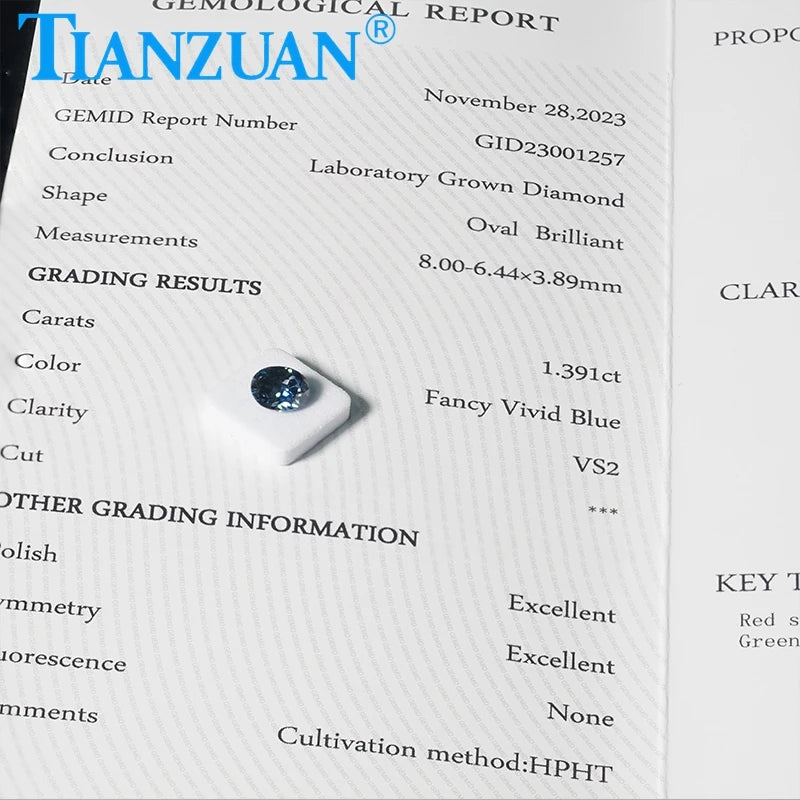 Lab Grown Diamond HPHT Oval Cut Fancy Vivid Blue Color VS2 2EX Loose Gemstone Bead with GEMID Certified - Perfect for Engagement Rings, Custom Jewelry & Unique Gifts