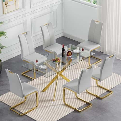 Gold Table With 6 Grey Gold Chairs