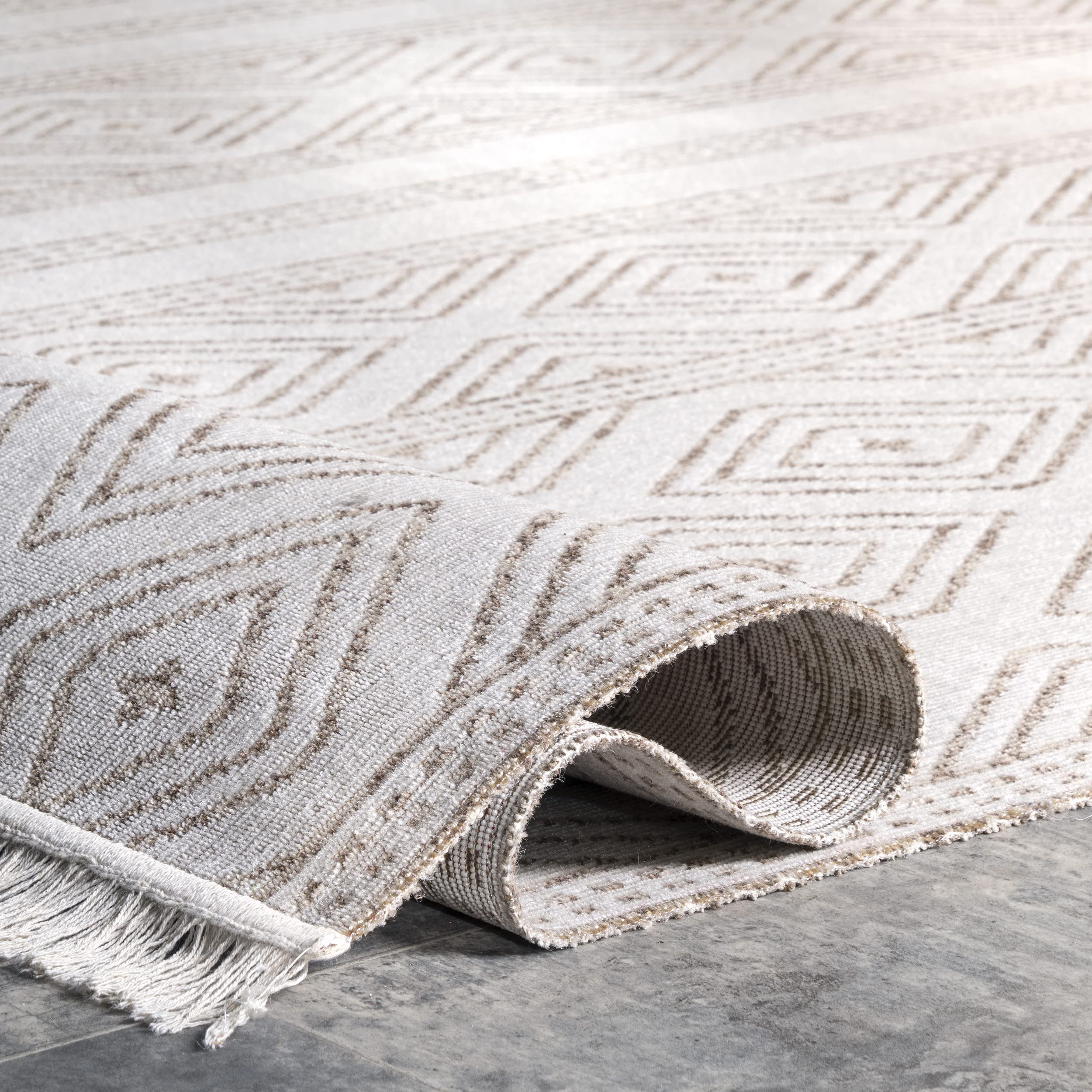 nuLOOM Indoor/Outdoor Striped Miriam Area Rug 6' x 6' Square Beige - Perfect for Living Room, Patio, and Bedroom Decor