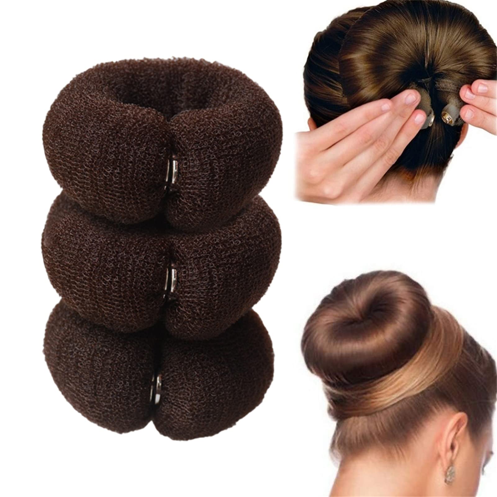 GeYudzsw 3-Piece Donut Hair Bun Maker Kit - Magic Roll Hair Ring & Fast Snap Bun Tool for Women (Brown) | Perfect for Updos, Ponytails & Everyday Hairstyles