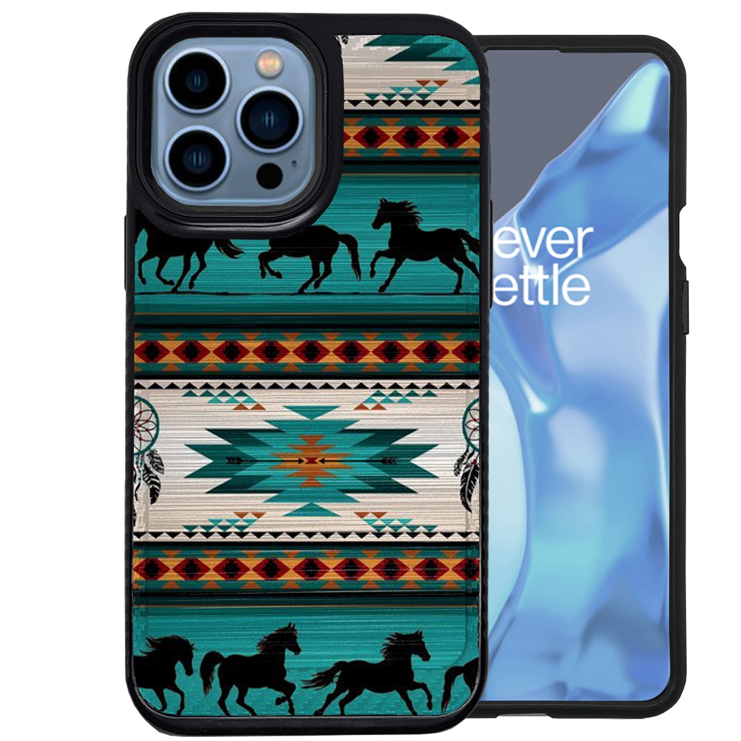 Premium Brushed Armor Dual Layer Case for Apple iPhone 13 Pro Max - Horse Tribal Design | Shockproof Protective Phone Cover for Outdoor, Work & Daily Use