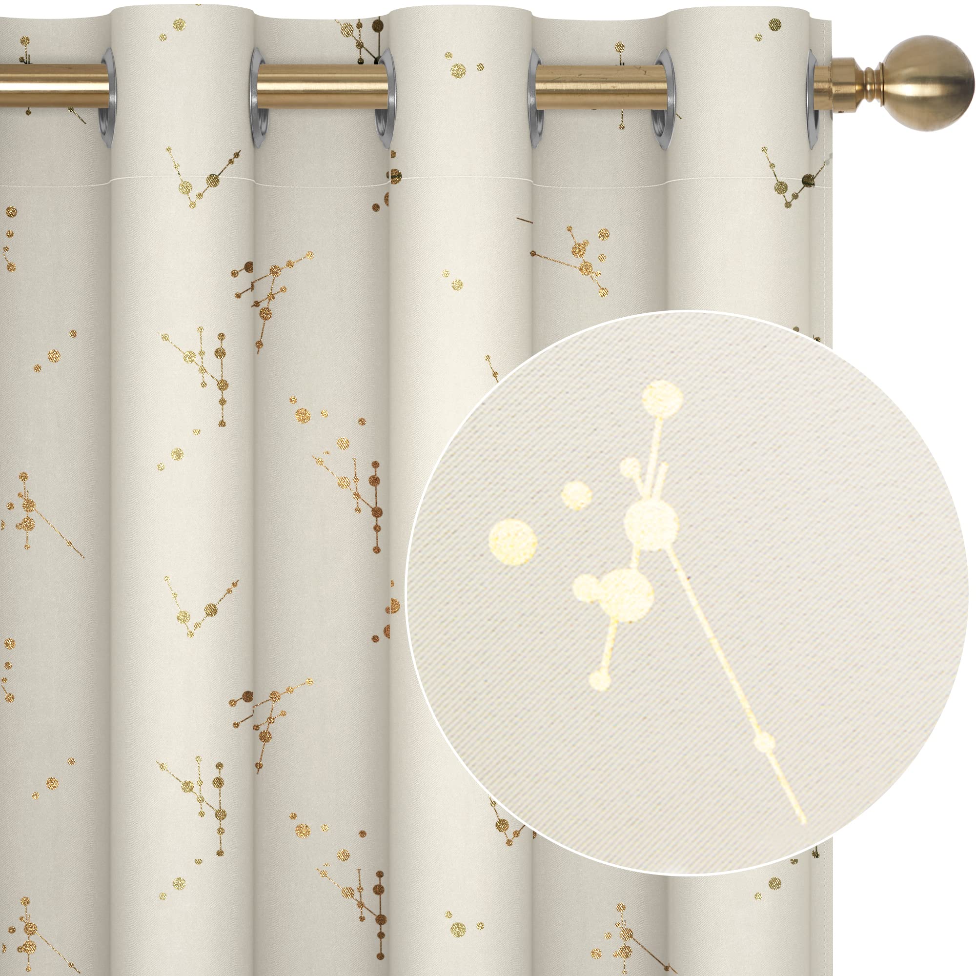 Deconovo Extra Long Blackout Curtains with Constellation Pattern - 52x108 Inch, 2 Panels, Thermal Insulated Room Darkening Drapes for Living Room, Bedroom & Home Theater (Beige) - Perfect for Night Shift Workers & Light Sleepers