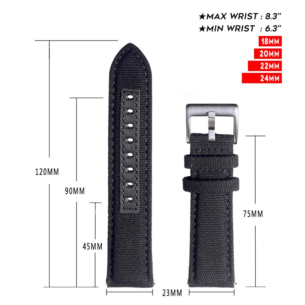 Hemsut Military Canvas Watch Bands 18mm - Quick Release Watch Strap for Men - Durable Fabric Replacement Band for Casual & Sport Watches - Perfect for Outdoor Activities, Hiking, and Everyday Wear
