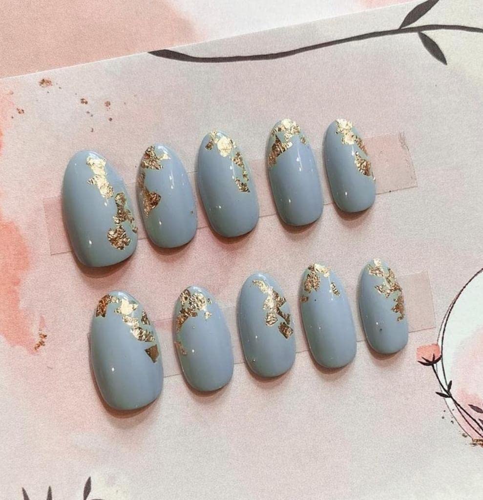 Aarti ENTERPRISE 12-Pack Press on Nails - Shiny Glossy Light Blue Artificial Nails with Elegant Design for Women | Perfect for Parties, Weddings & Daily Wear