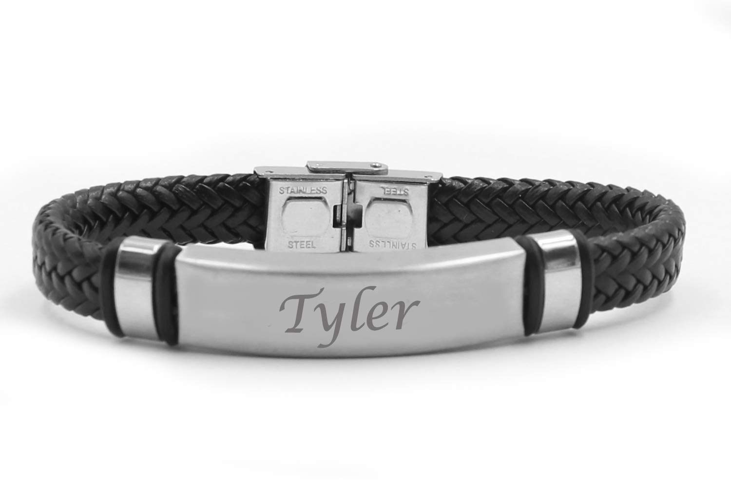 TYLER Personalized Men's Double Leather Braided Engraved Name Bracelet - Custom Gift for Him with Free Gift Box - Perfect for Anniversary, Birthday & Father's Day Gifts