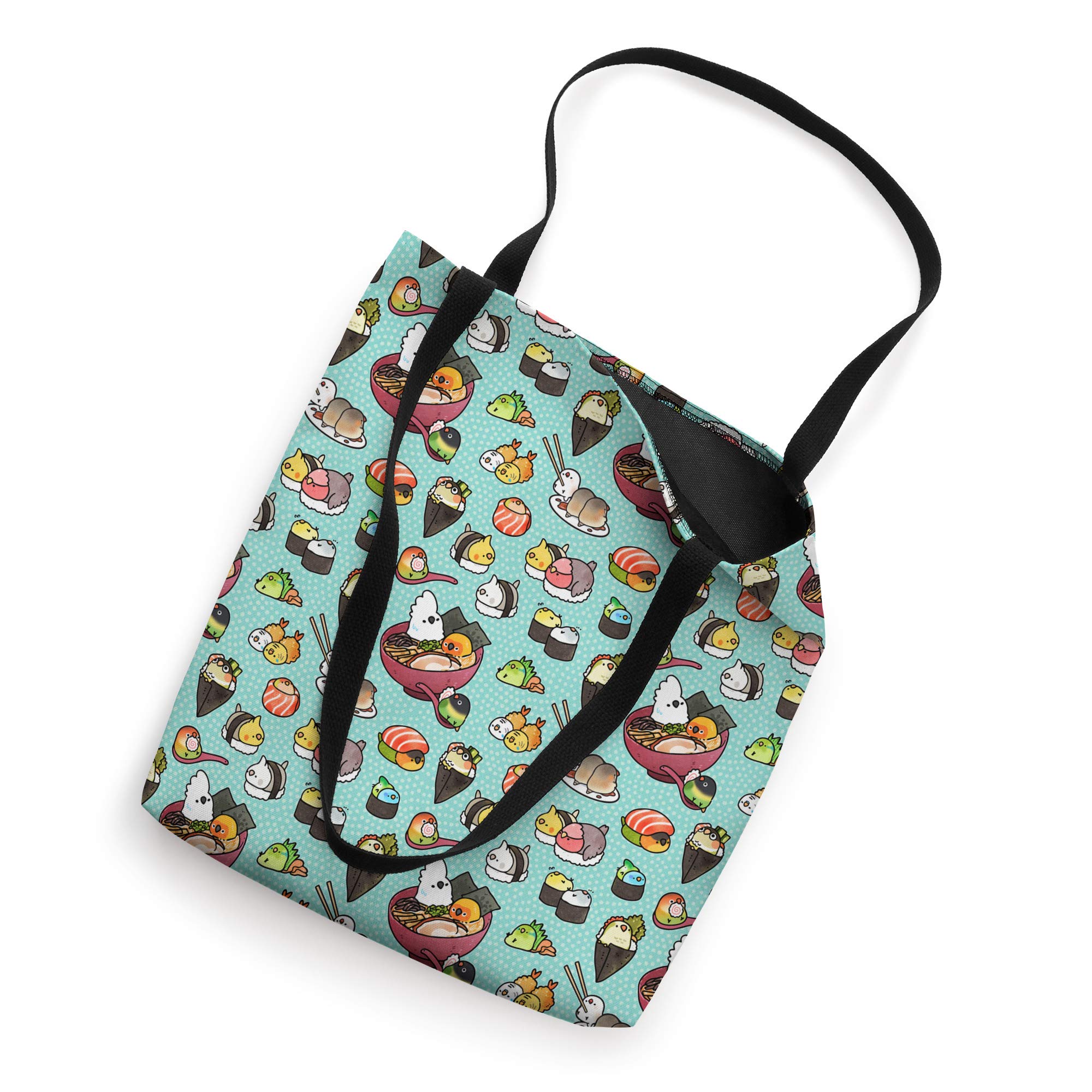 Sushi Birds Tote Bag - Cute Japanese Sushi Print Reusable Shopping Bag - Perfect for Grocery, Beach, Work & Travel