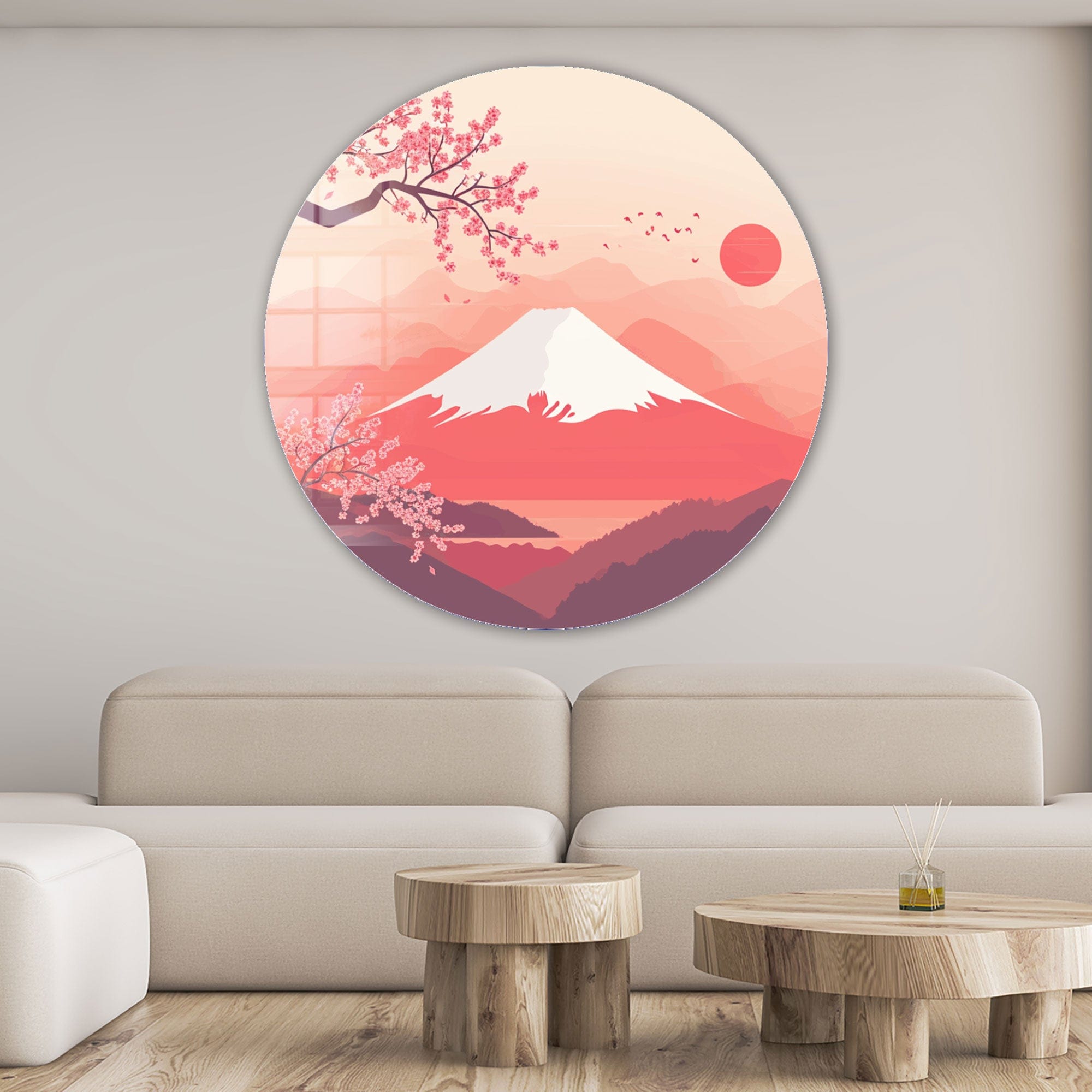 Sakura Peaks Rounded Glass Wall Art - Elegant Floral Decor for Living Room, Bedroom & Office - Perfect for Home & Office Decor