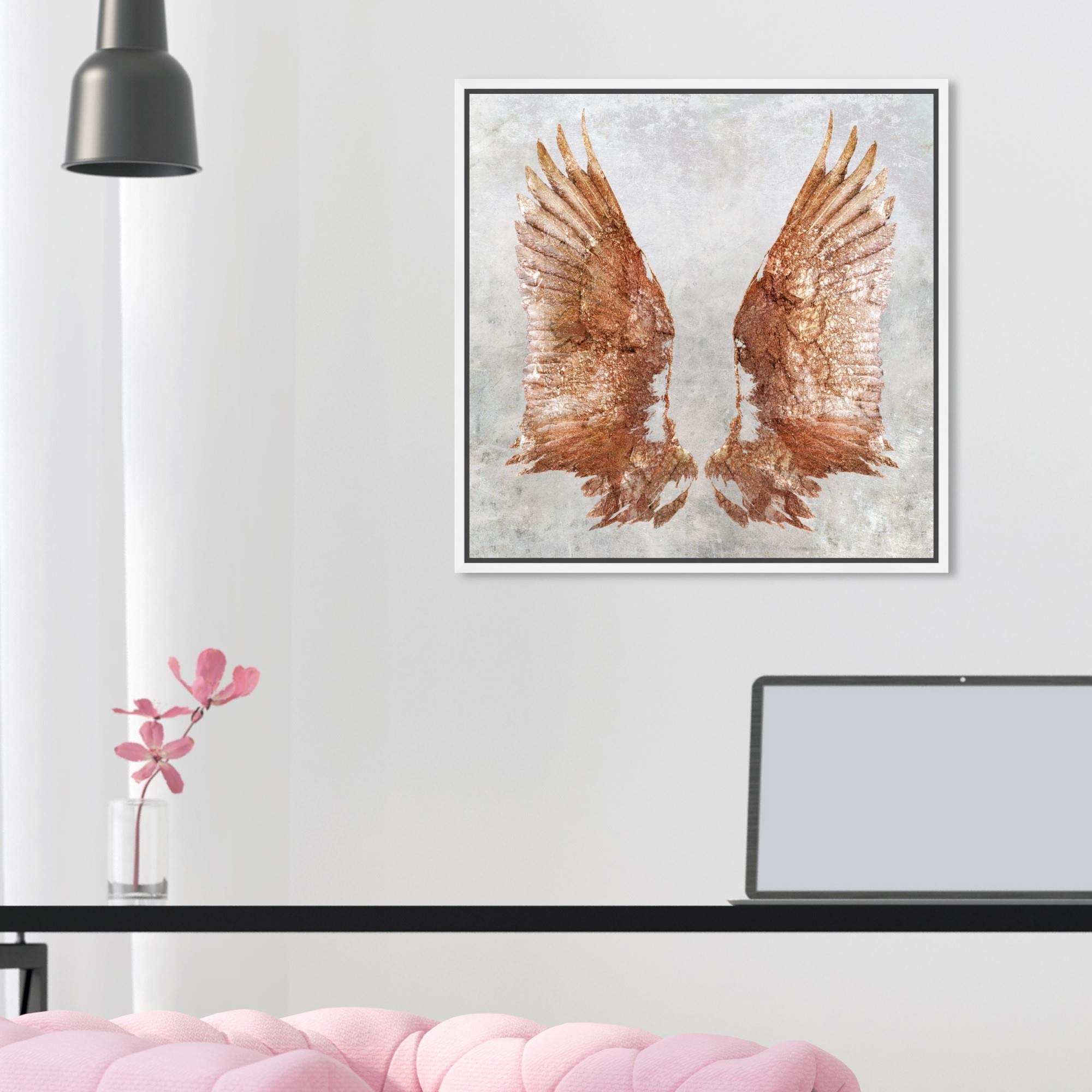 Rose Gold Wings Framed Wall Art Canvas Print - 16x16 Inch Pink & Gray Home Decor by Oliver Gal Artist Co. | Perfect for Living Room, Bedroom & Office Décor