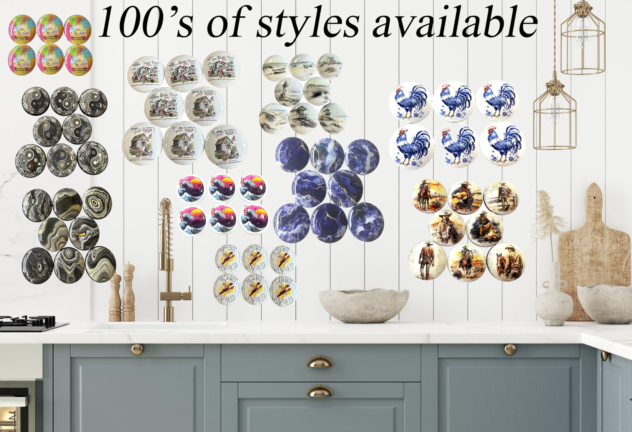 Dinosaur Eye Print Wood Cabinet Knobs - Set of 6, 1.5