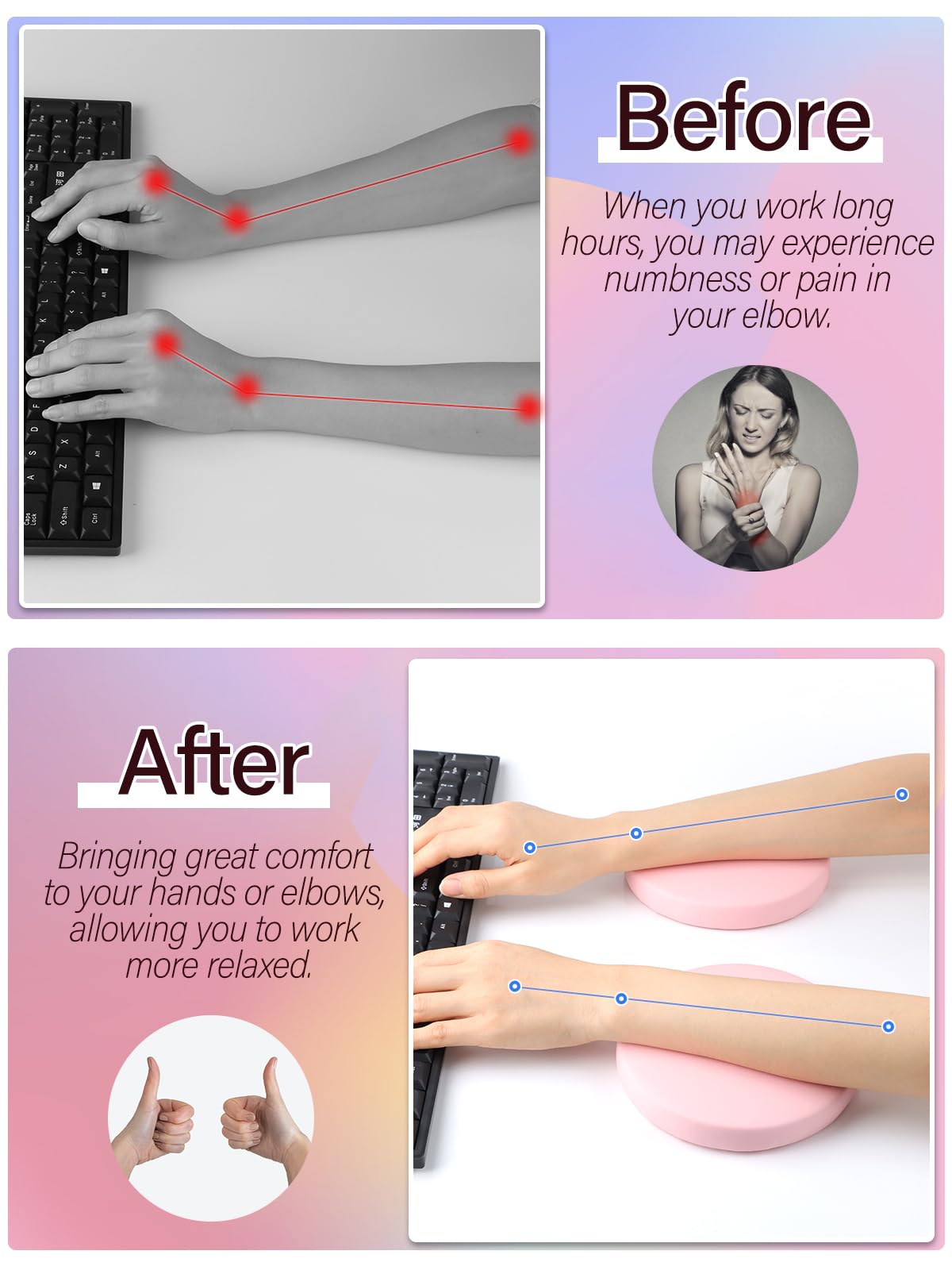 2PCS Nail Tech Elbow Rest Cushion - Soft Gel Arm Support Pad for Manicurists & Nail Artists - Ergonomic Hand Rest for Salon, Spa & Home Use (Pink)
