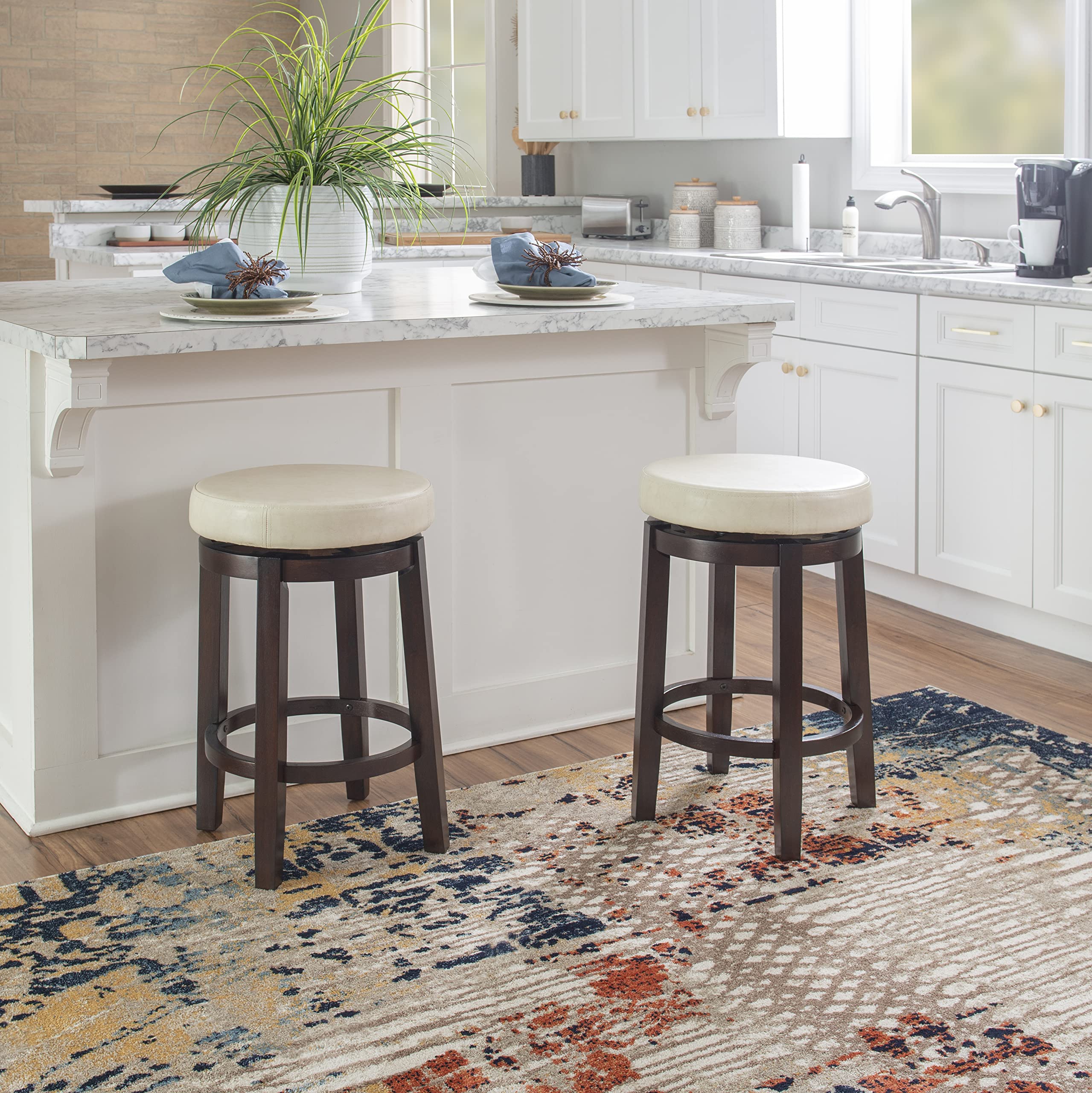 Linon Maya Rice 24 Inch Counter Height Bar Stool with Back Support - Modern Kitchen Island Stool for Dining, Breakfast Nook & Home Decor