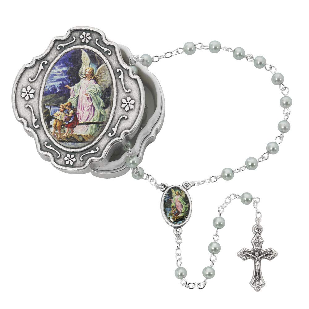 Guardian Angel Prayer Box with Blue Rosary - Religious Gift for Protection, Faith & Comfort - Perfect for Baptism, First Communion & Spiritual Healing