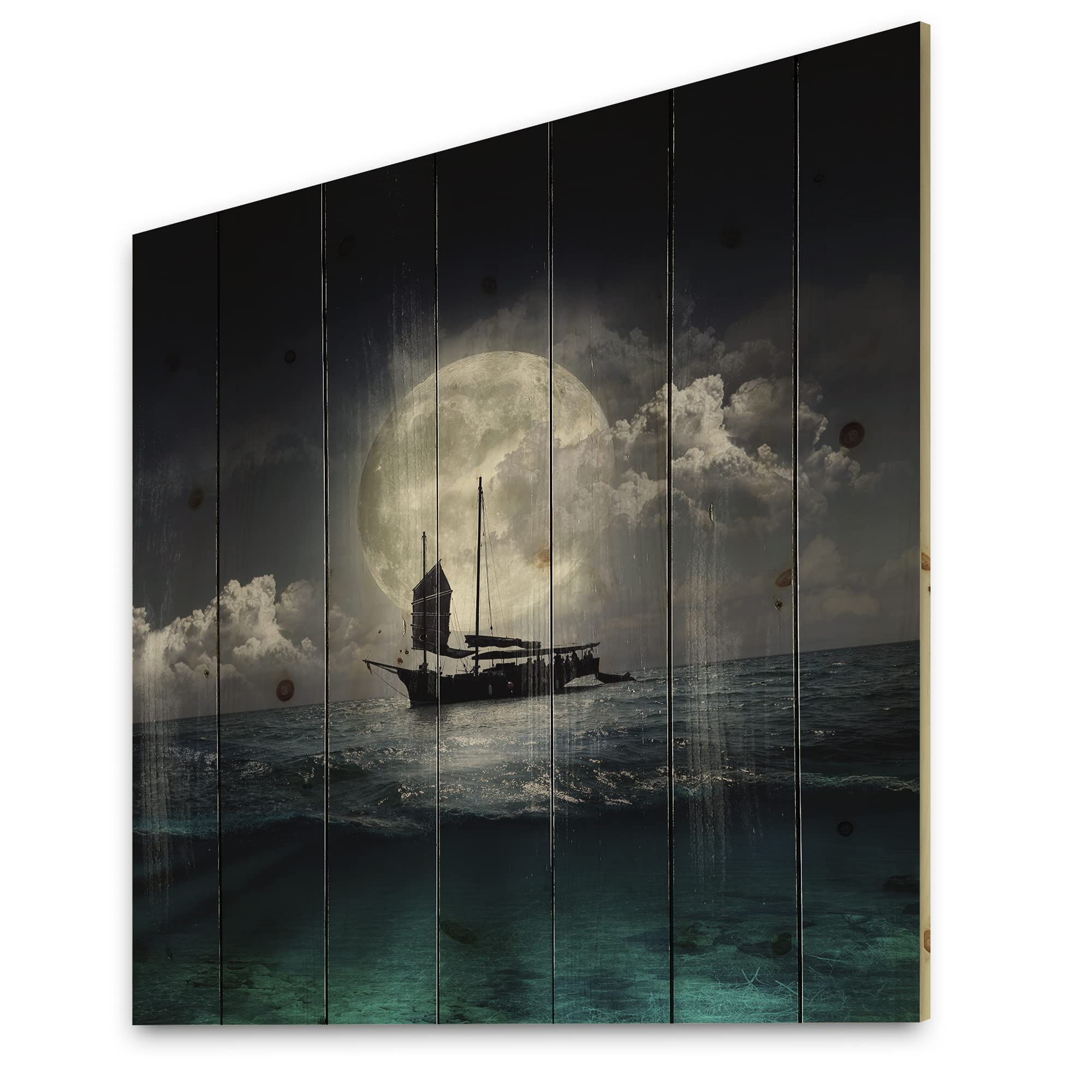 Fisher Boat Moon Lake Nautical Wood Wall Decor - Coastal Home & Office Art