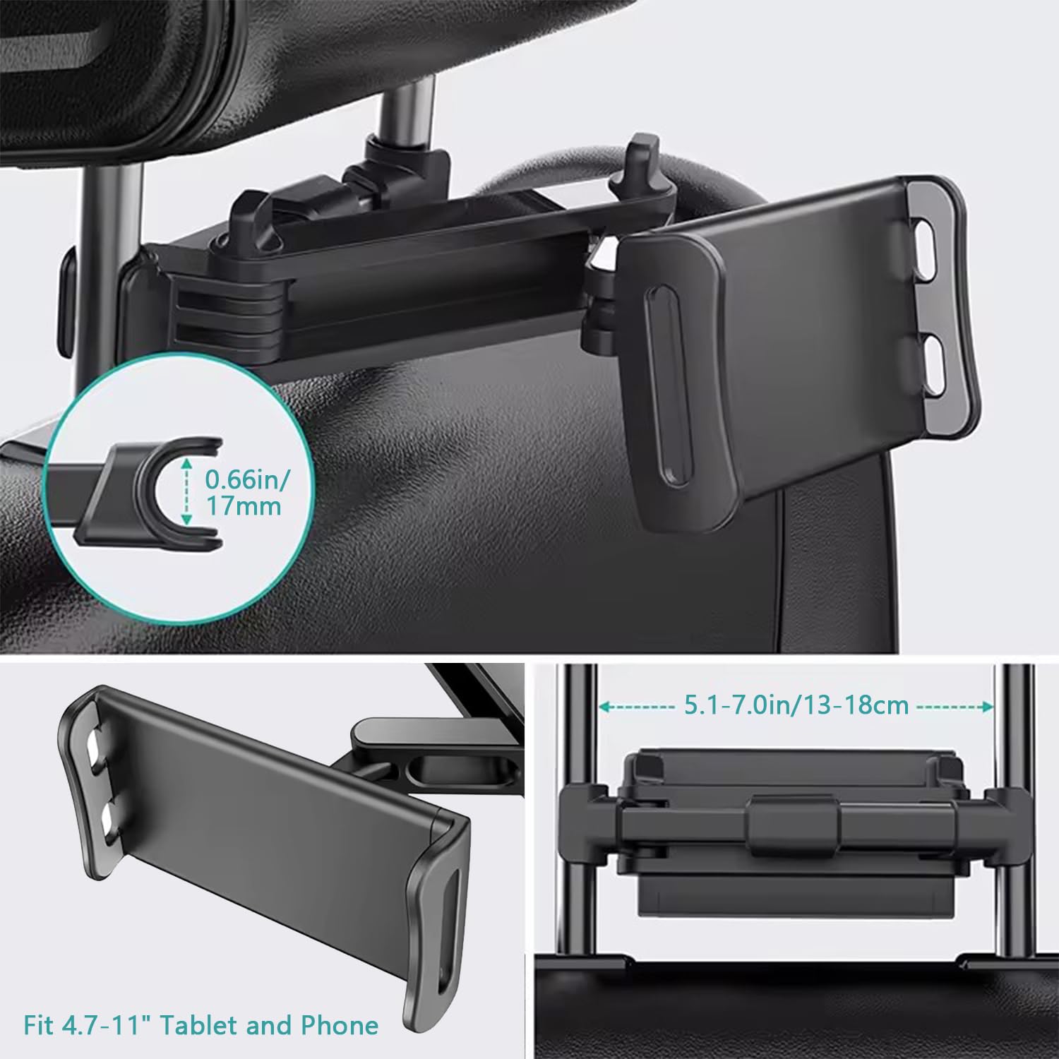3-in-1 Adjustable Car Tablet Holder with Extension Arm - Universal 4-12