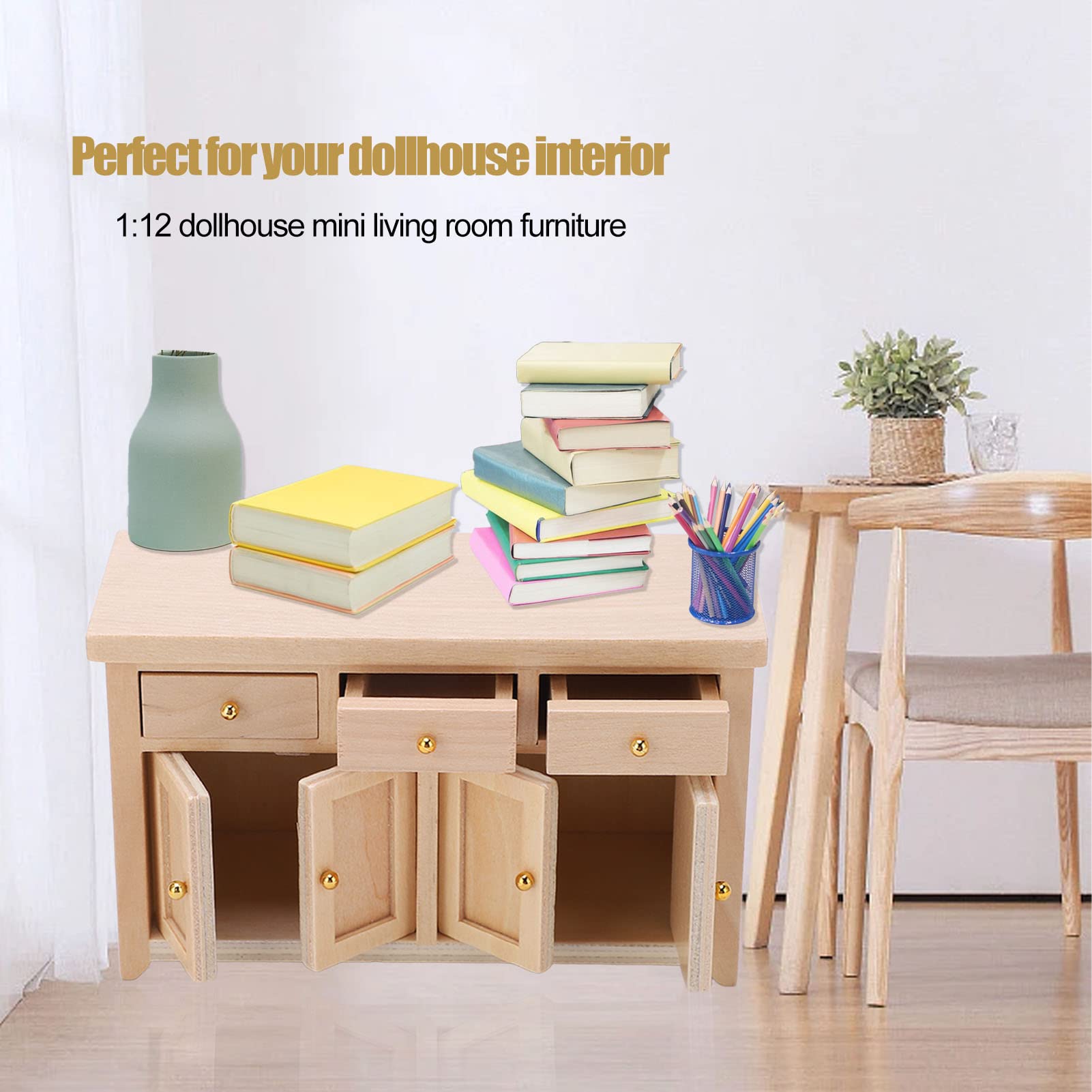 1:12 Scale Miniature Dollhouse Cabinet - Birch Wood Storage Cabinet for Living Room, Bedroom & Kitchen - Perfect for Dollhouse Accessories, DIY Projects & Collectors