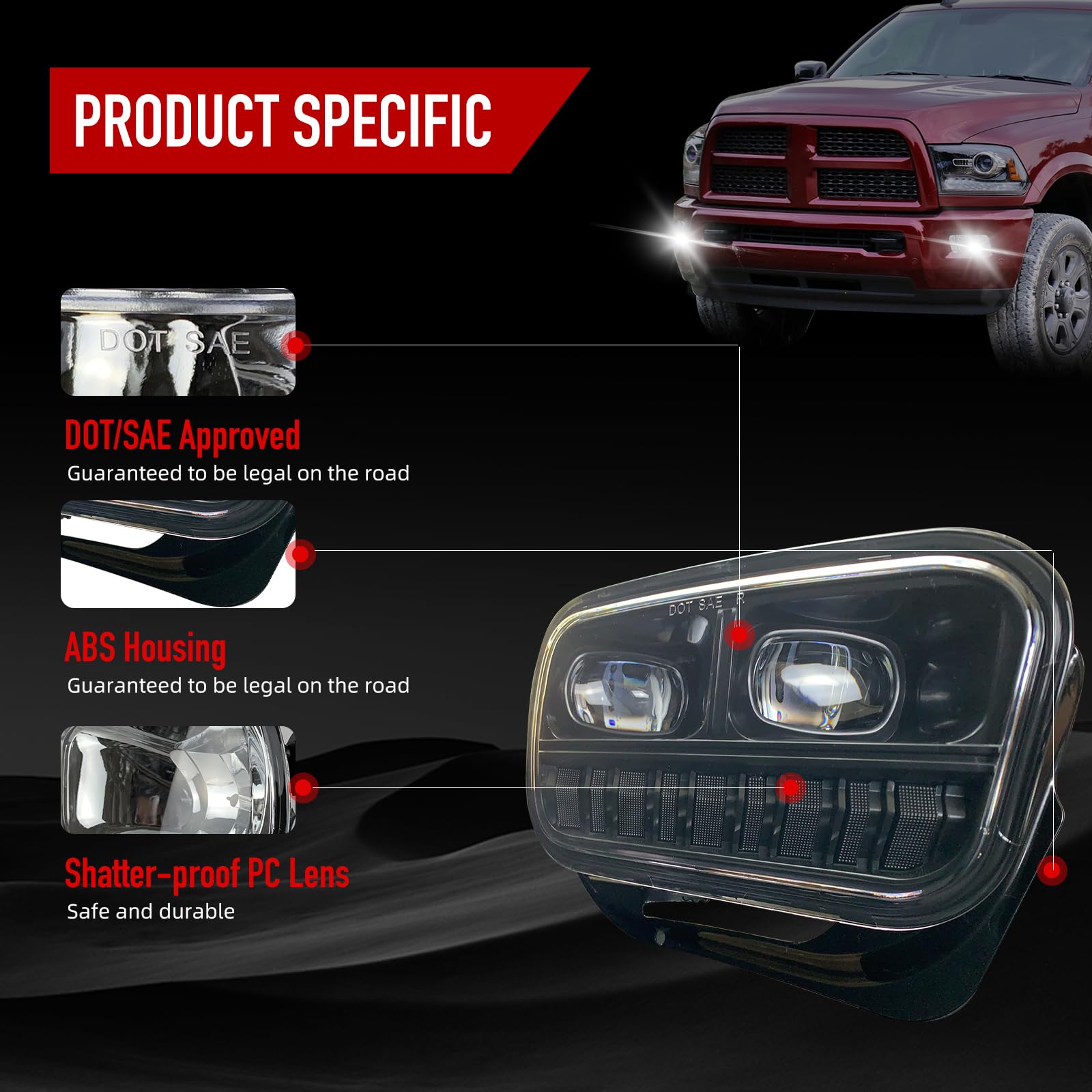 2009-2012 Dodge Ram 1500 & 2010-2018 Ram 2500/3500 LED Fog Lights - Clear Lens Bumper Lamps (1 Pair) - Perfect for Night Driving & Off-Road Adventures