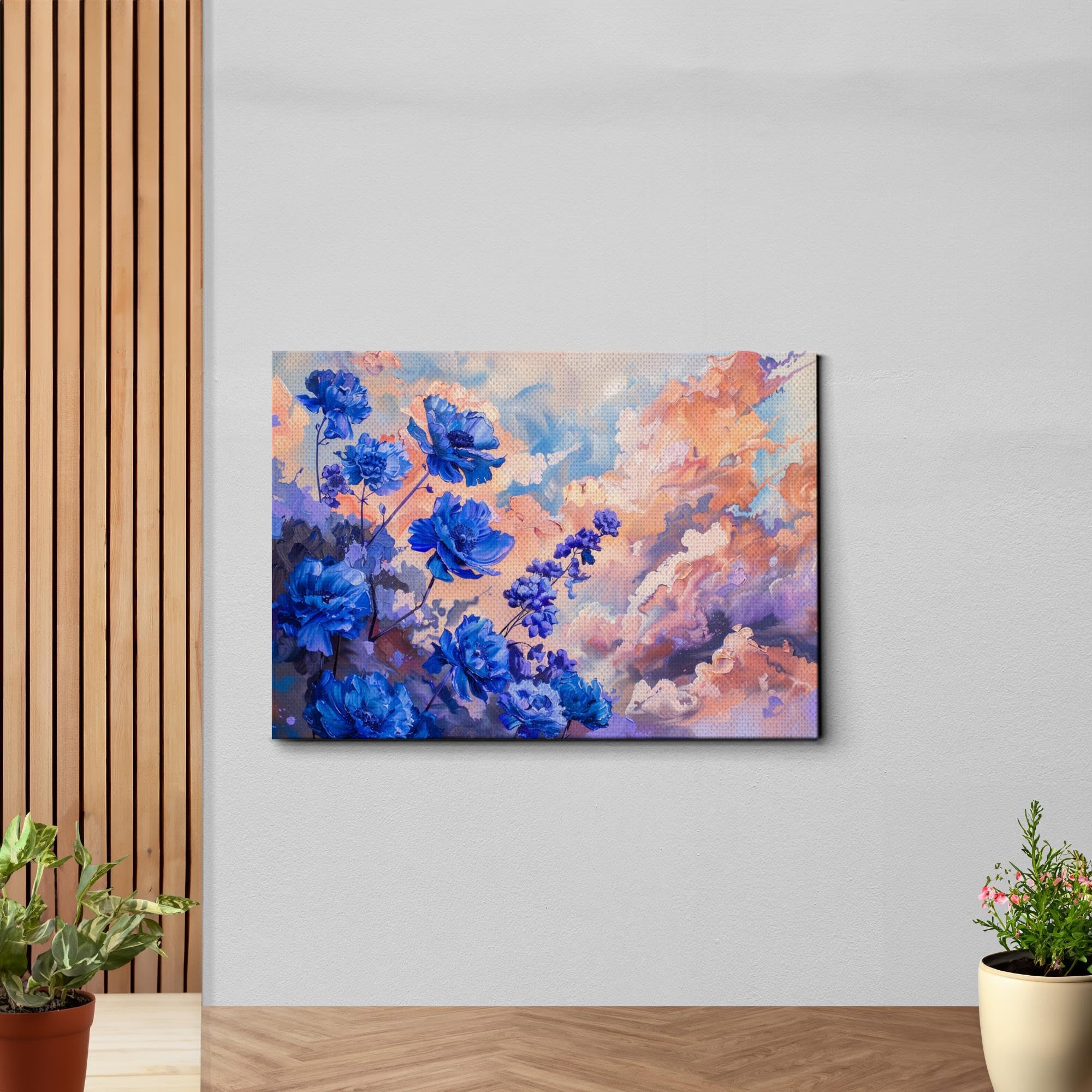 Abstract Purple Orchid Flower Canvas Art - Floral Wall Decor with Mountain Sunset Glow - Stretched Canvas Prints for Living Room, Bedroom & Office - Modern Botanical Artwork for Home Decoration