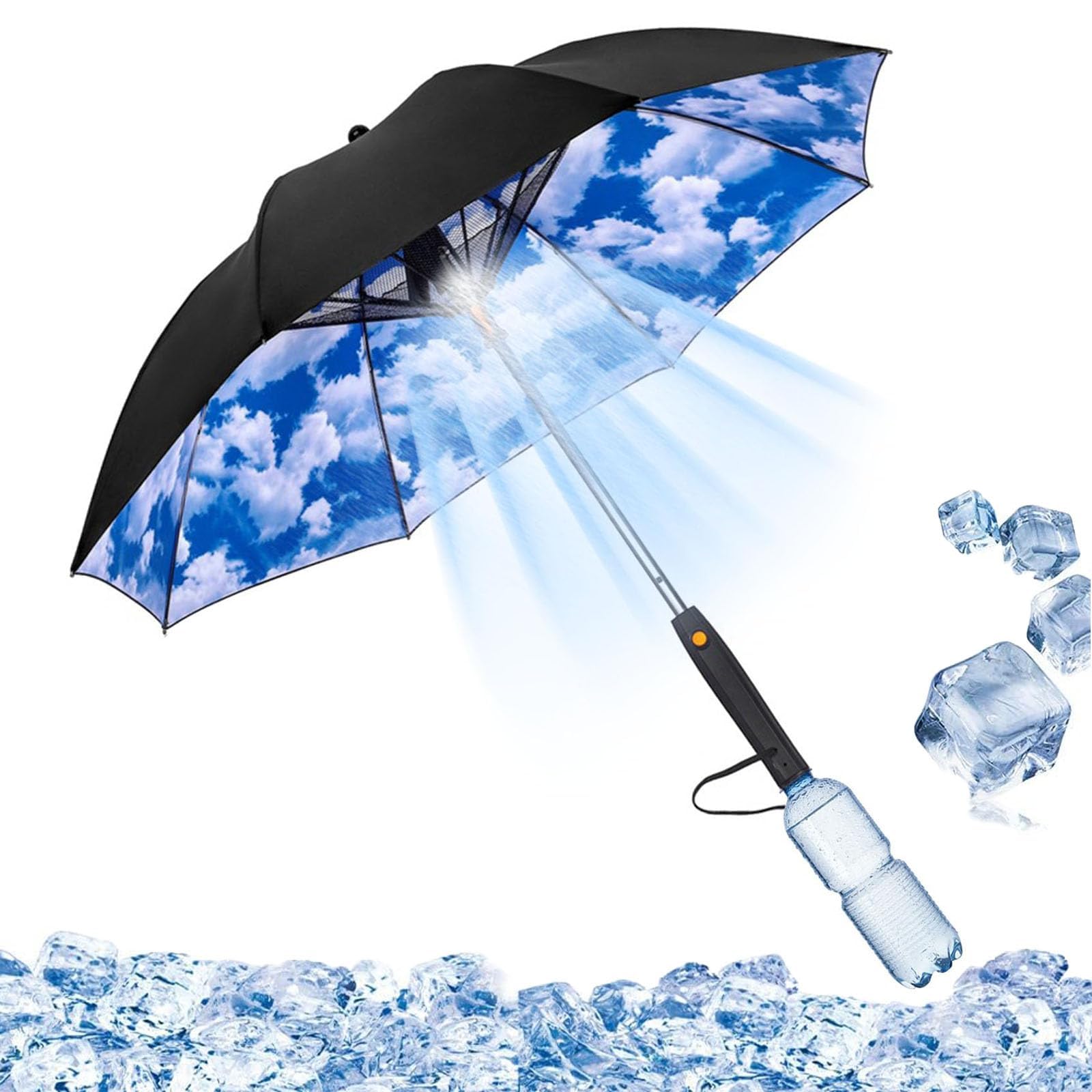 UV Protection Umbrella with Built-in Fan & Mister - 3-in-1 USB Rechargeable Sun Shade for Beach, Travel, Fishing & Outdoor Use - Perfect for Hot Summer Days, Patio Relaxation & Sun Safety