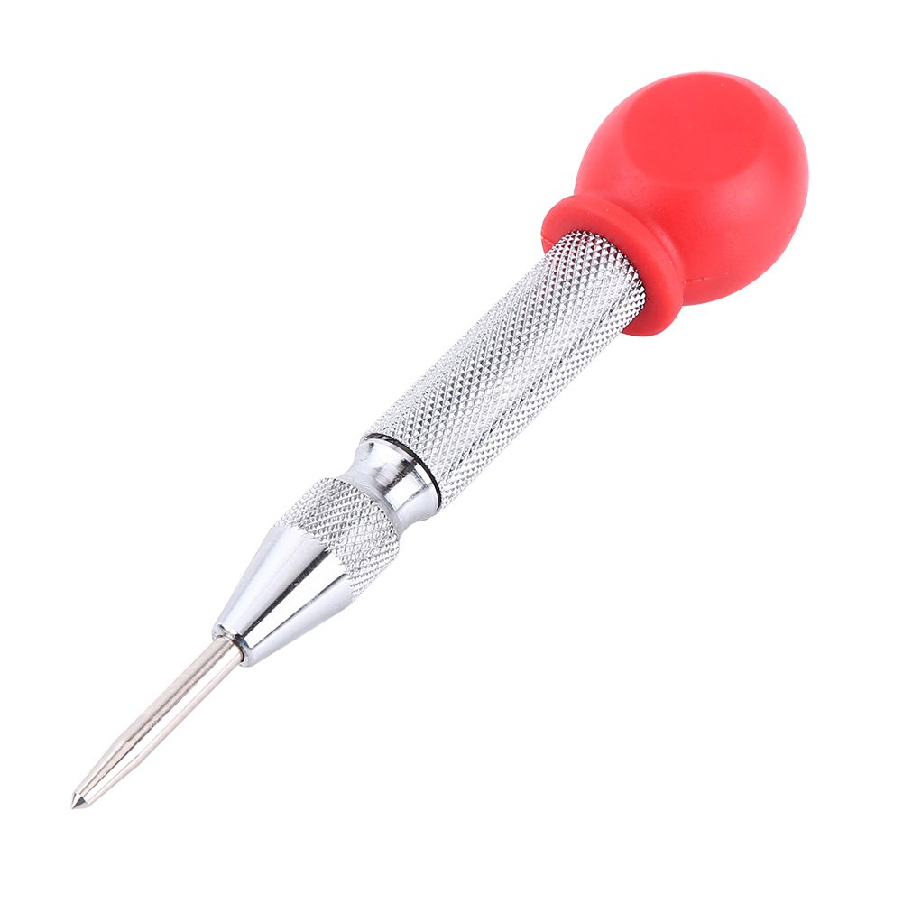 POCREATION Automatic Center Hole Punch Tool - High Speed Steel (HSS) Tip for Precise Metal Marking & Drilling | Durable Silver & Red Protective Design | Ideal for Metalworking, DIY Projects & Automotive Repairs