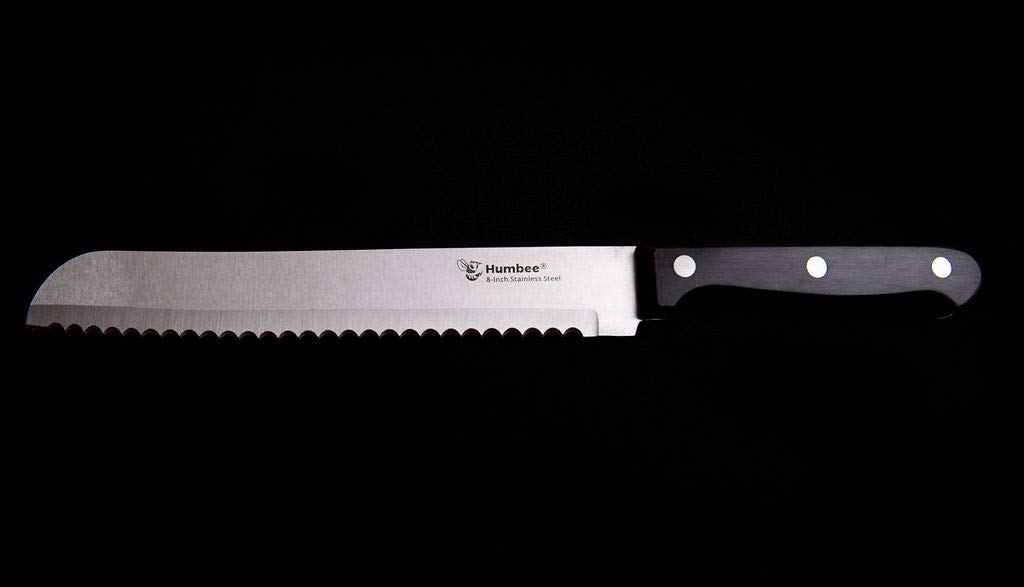 8 Inch Serrated Bread Knife with Wave Edge - Black Blade for Slicing Bread, Cakes, and Pastries - Perfect for Home Kitchens and Bakeries