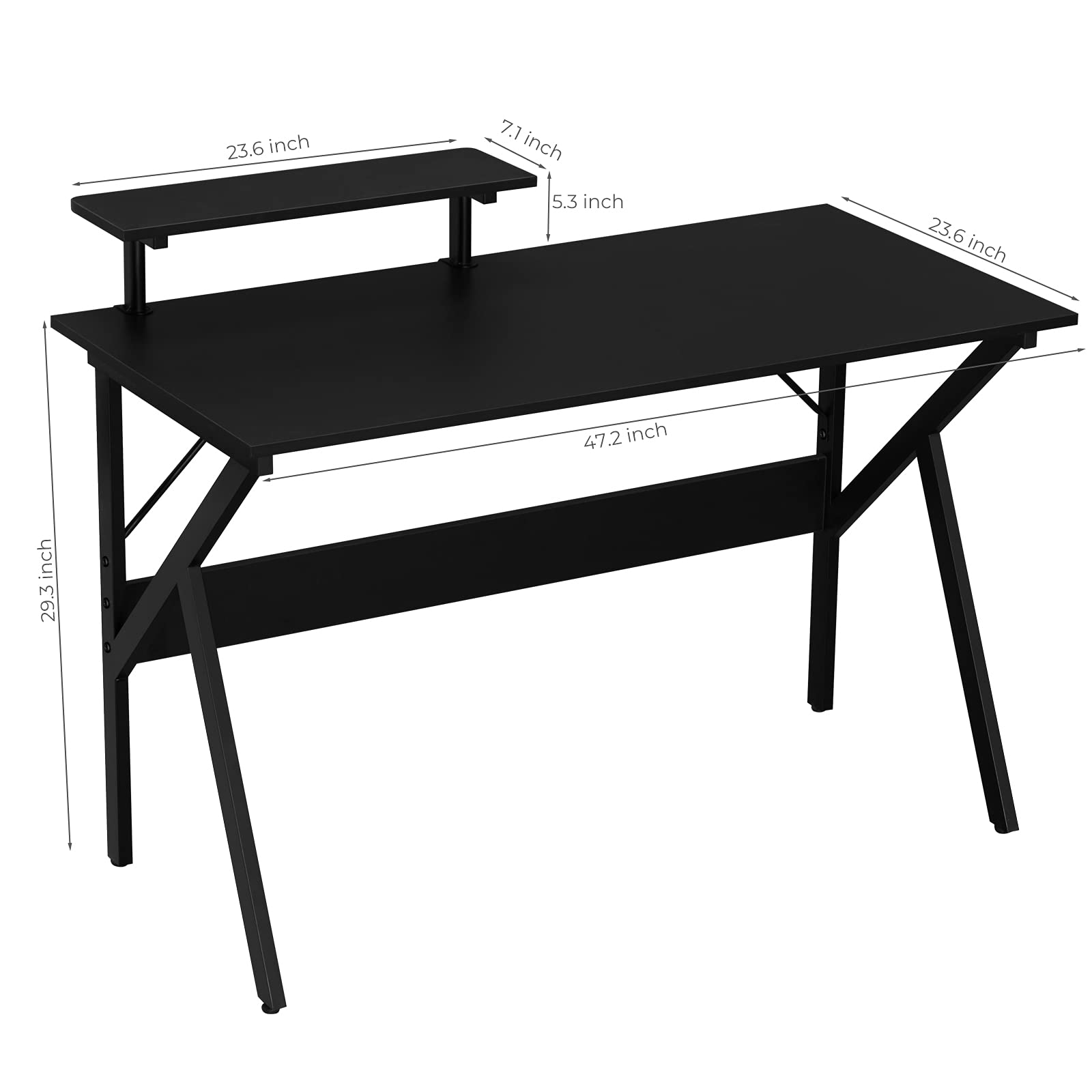 GreenForest 47-inch Home Office Desk with Monitor Shelf - Ergonomic Computer Gaming Desk, Study Writing Table for Workstation (Black) - Perfect for Small Spaces & Remote Work Setup