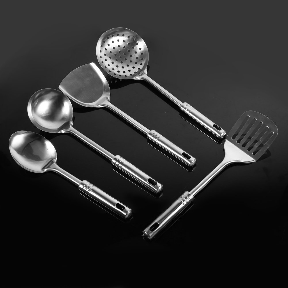 5Pcs Stainless Steel Kitchen Utensil Set - Durable Cooking Tools for Home & Restaurant Use - Perfect for Baking, Frying, and Food Prep