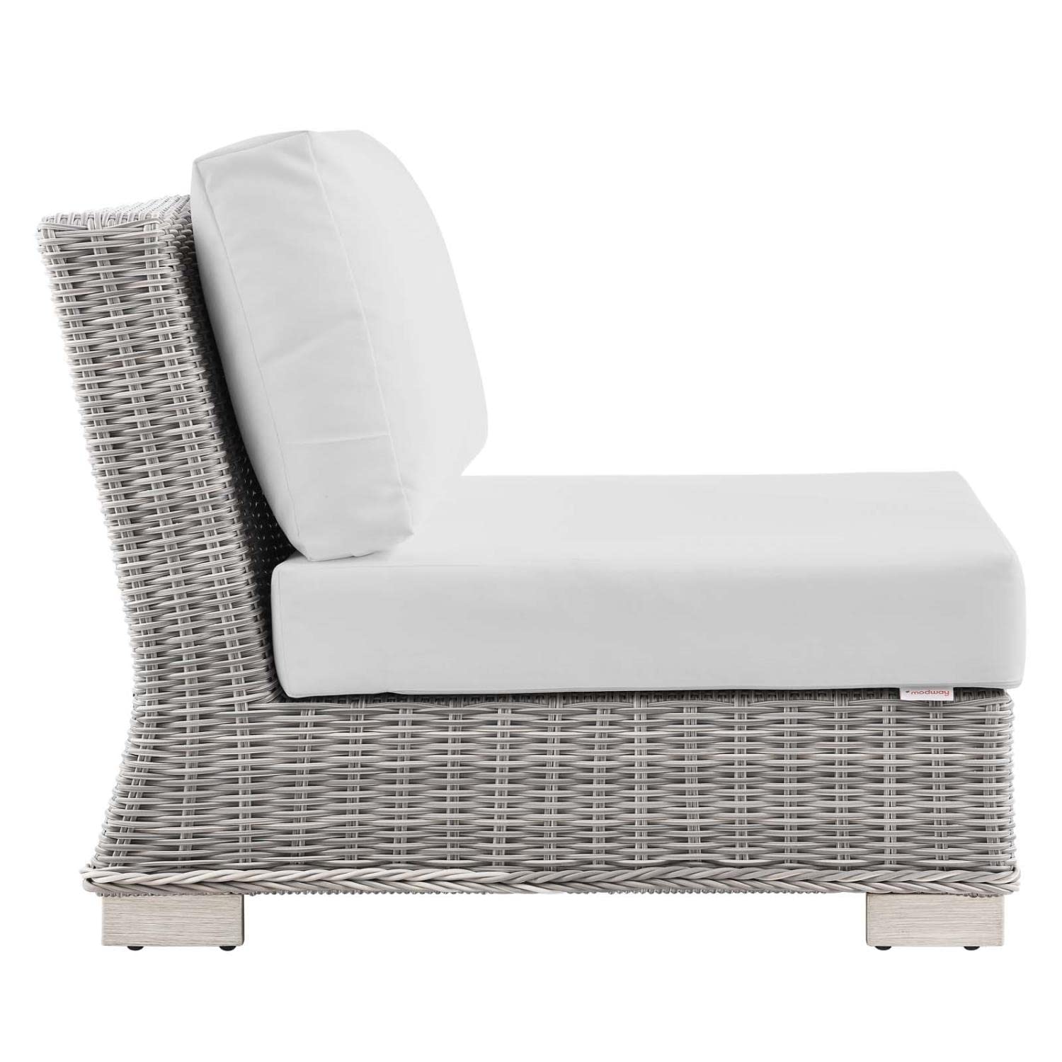 Modway Conway 6-Piece Outdoor Patio Sectional Sofa Set - Light Gray White Wicker Rattan Furniture for Garden, Poolside & Backyard Relaxation