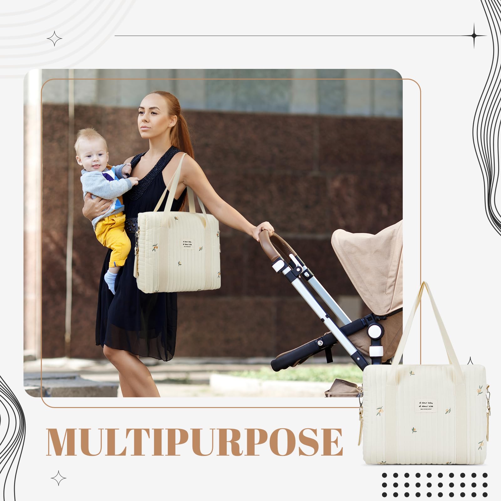 Paterr 2-Pack Quilted Cotton Diaper Bags for Women - Multifunctional Maternity Tote with Multiple Sizes - Stylish Baby Essentials Organizer for Travel, Shopping & Daily Use