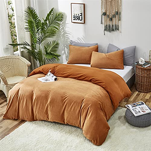 CLOTHKNOW Brown Fluffy King Size Comforter Set - 3 Piece Velvet Bedding with Soft Flannel Comforter & 2 Pillowcases - Luxurious Warm Bedding for Winter Nights, Cozy Home Decor