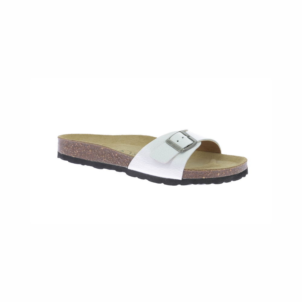 Women's White Leather & Cork Mules - Comfortable Slip-On Sandals for Casual Outings, Beach Walks & Summer Fashion