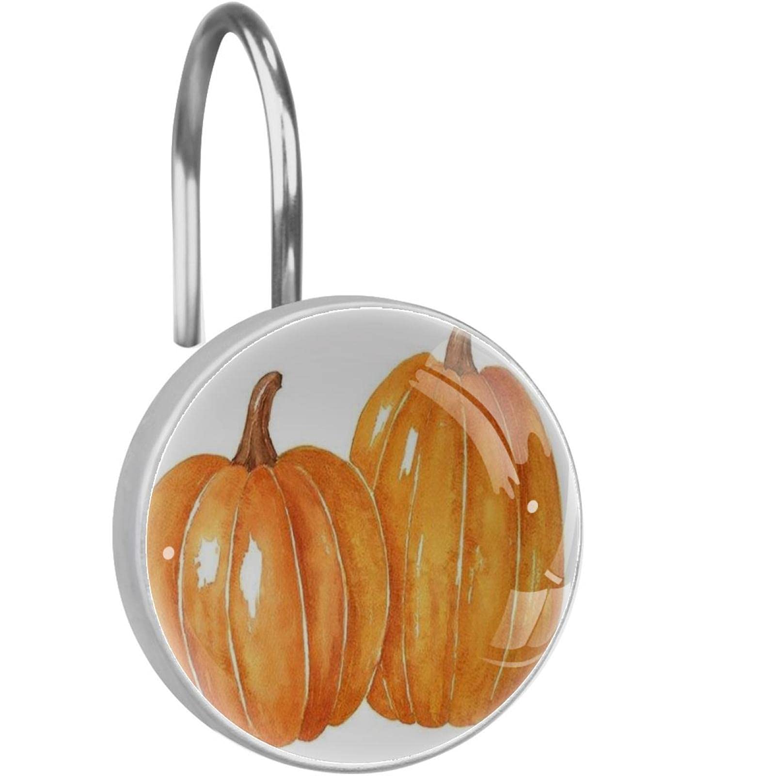 Wu5dra 12-Pack Crystal Glass Shower Curtain Hooks - Round Harvest Pumpkin Design for Bathroom Decor, Perfect for Fall, Halloween, and Thanksgiving Home Decor
