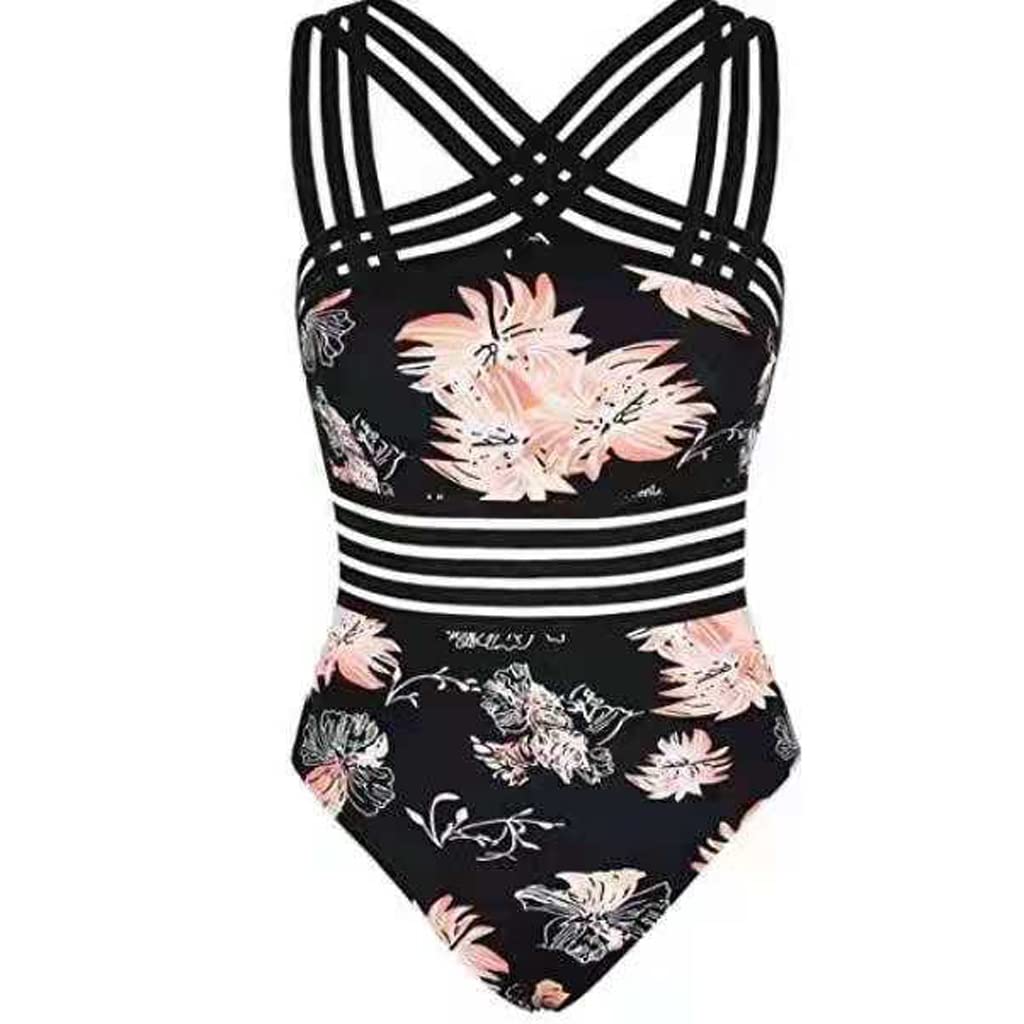 MMLLZEL Women's One Piece Swimsuit - Sexy Front Cross Cutout Bathing Suit, Printed Monokini Beachwear (Color A, Size XL) | Perfect for Pool Parties, Beach Vacations & Summer Getaways