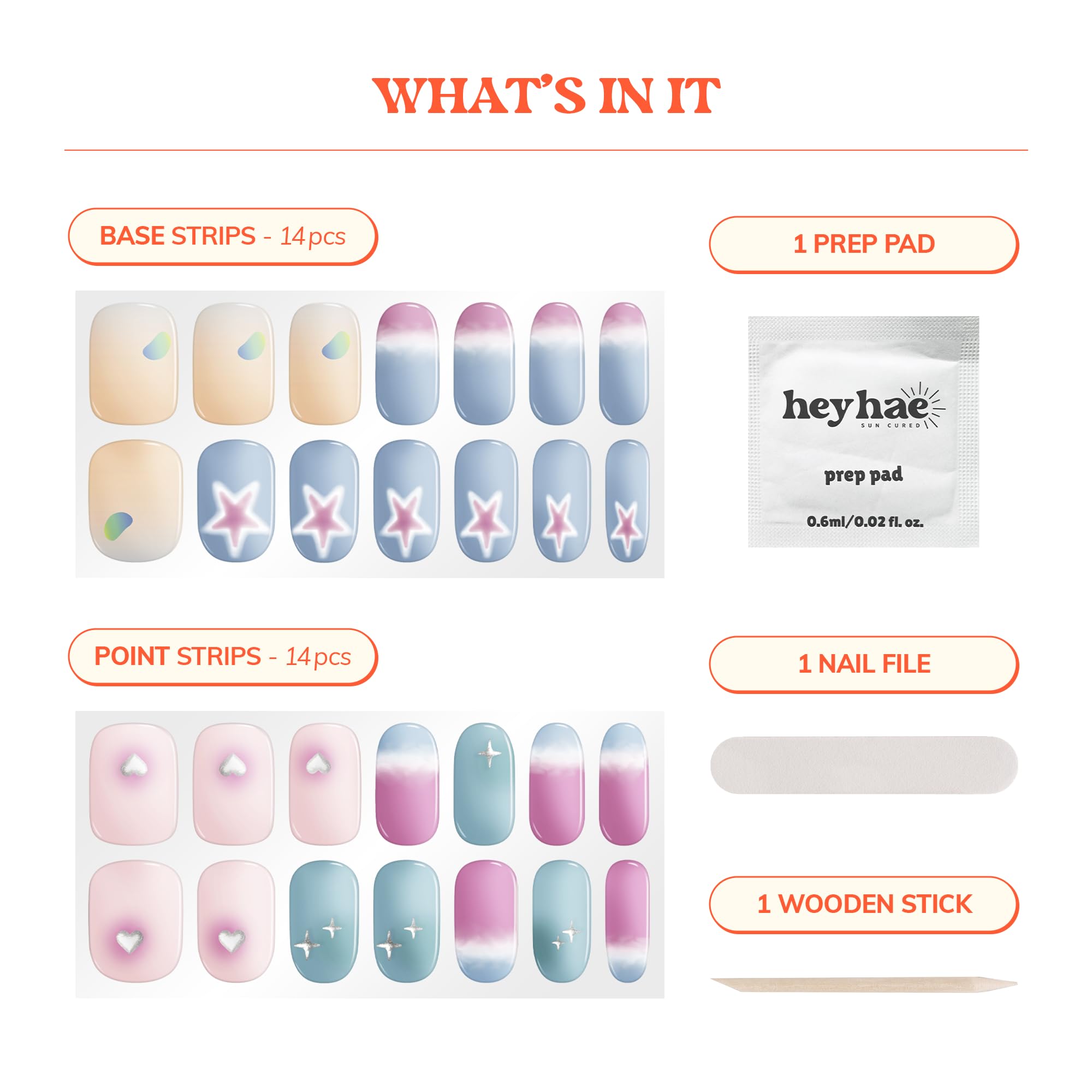 Semi Cured Gel Nail Strips Kit - Sun Cured No LED Lamp Needed, Easy to Apply & Remove - Includes 28 Nail Strips, Prep Pad, Nail File & Wooden Stick - Perfect for Home Manicures, DIY Nail Art & Travel Beauty Essentials