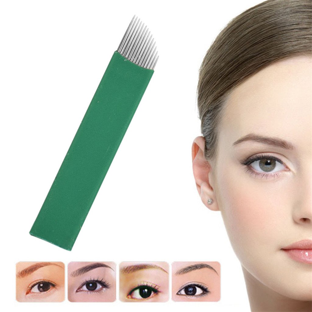 ATORSE® 100 Eyebrow Blades - Professional Microblading Tattoo Brows Needles for Eyebrow Makeup - 14 Pin Stainless Steel Microblading Tools for Salon & Home Use - Perfect for Eyebrow Shaping, Hair Stroke Tattooing & Beauty Enhancement
