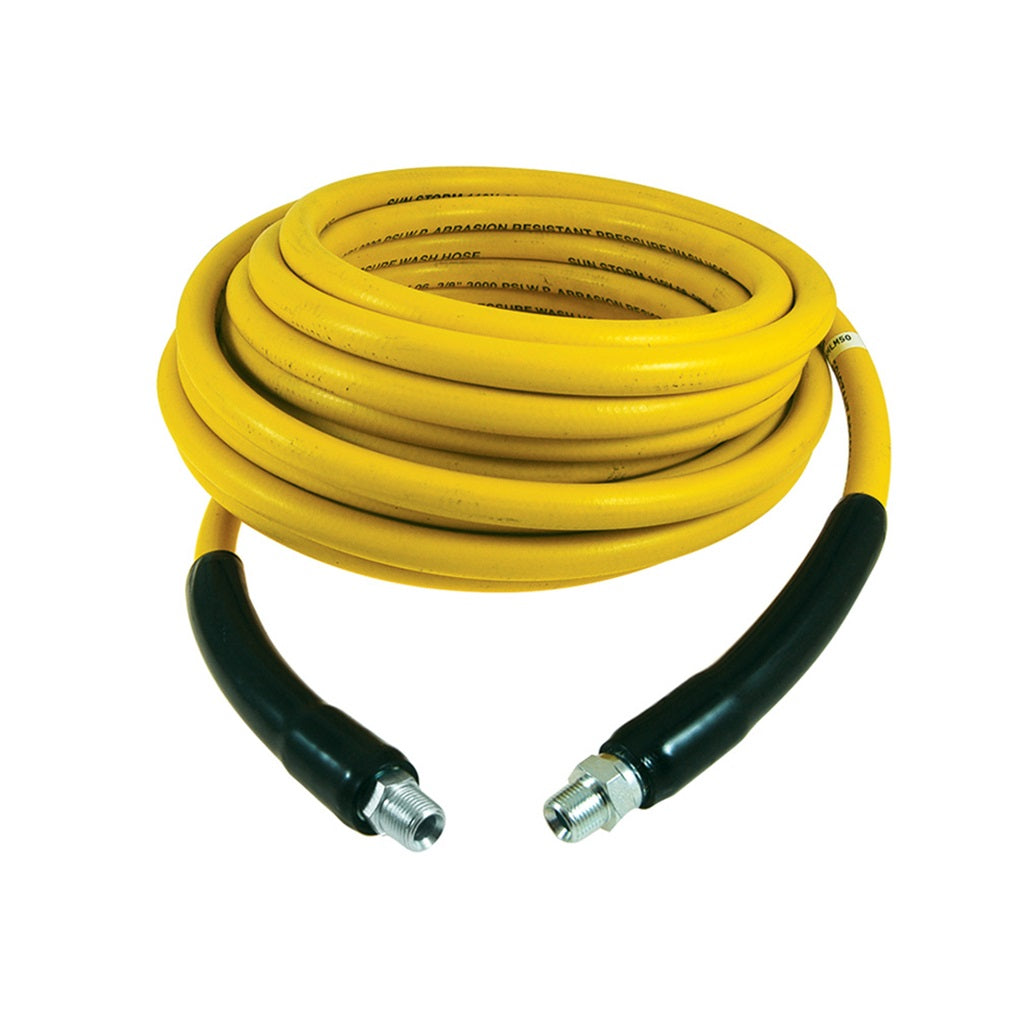Sun Storm 3/8 Inch ID 3000psi Single Braid Smooth Yellow Hot Water Hose - High Temperature Resistant (248°F) with NPT Solid x Swivel Ends - Perfect for Pressure Washers, Hydraulic Systems & Industrial Hot Water Applications