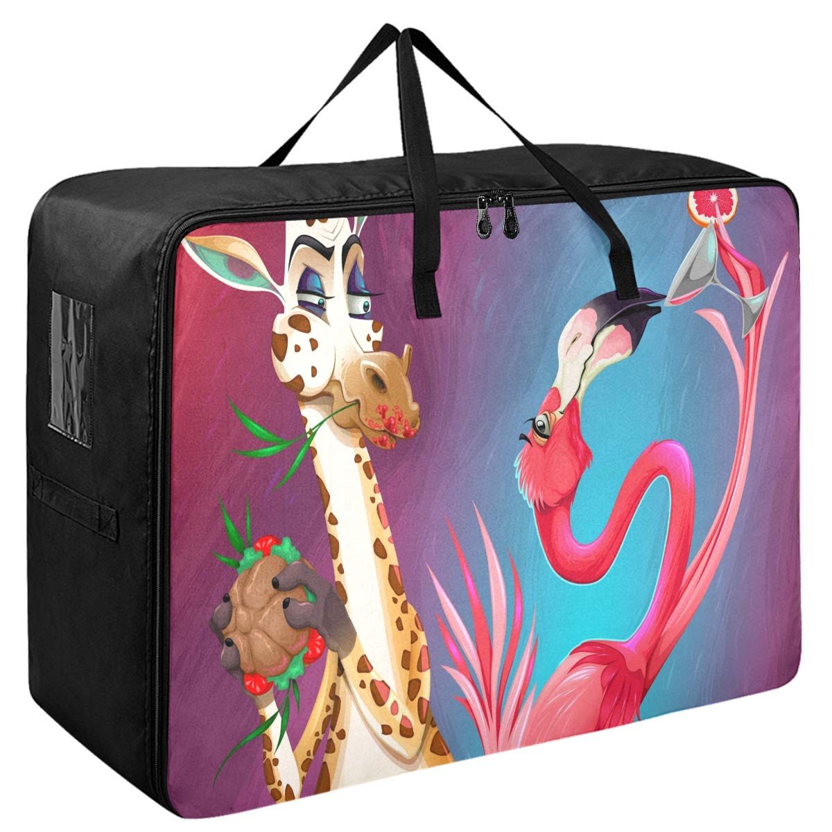 Emelivor Underbed Storage Bags for Clothes & Quilts - Large Capacity Zippered Organizer with Giraffe & Flamingo Designs, Perfect for Dorm Room, Bedroom, or Travel Storage Solutions