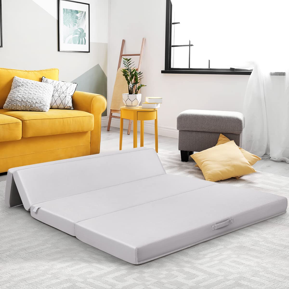 KOMFOTT 4-Inch Tri-Folding Queen Size Foam Mattress with Removable Washable Cover - Portable Guest Bed, Sofa Bed Sleeper for Home, Office & Travel Comfort