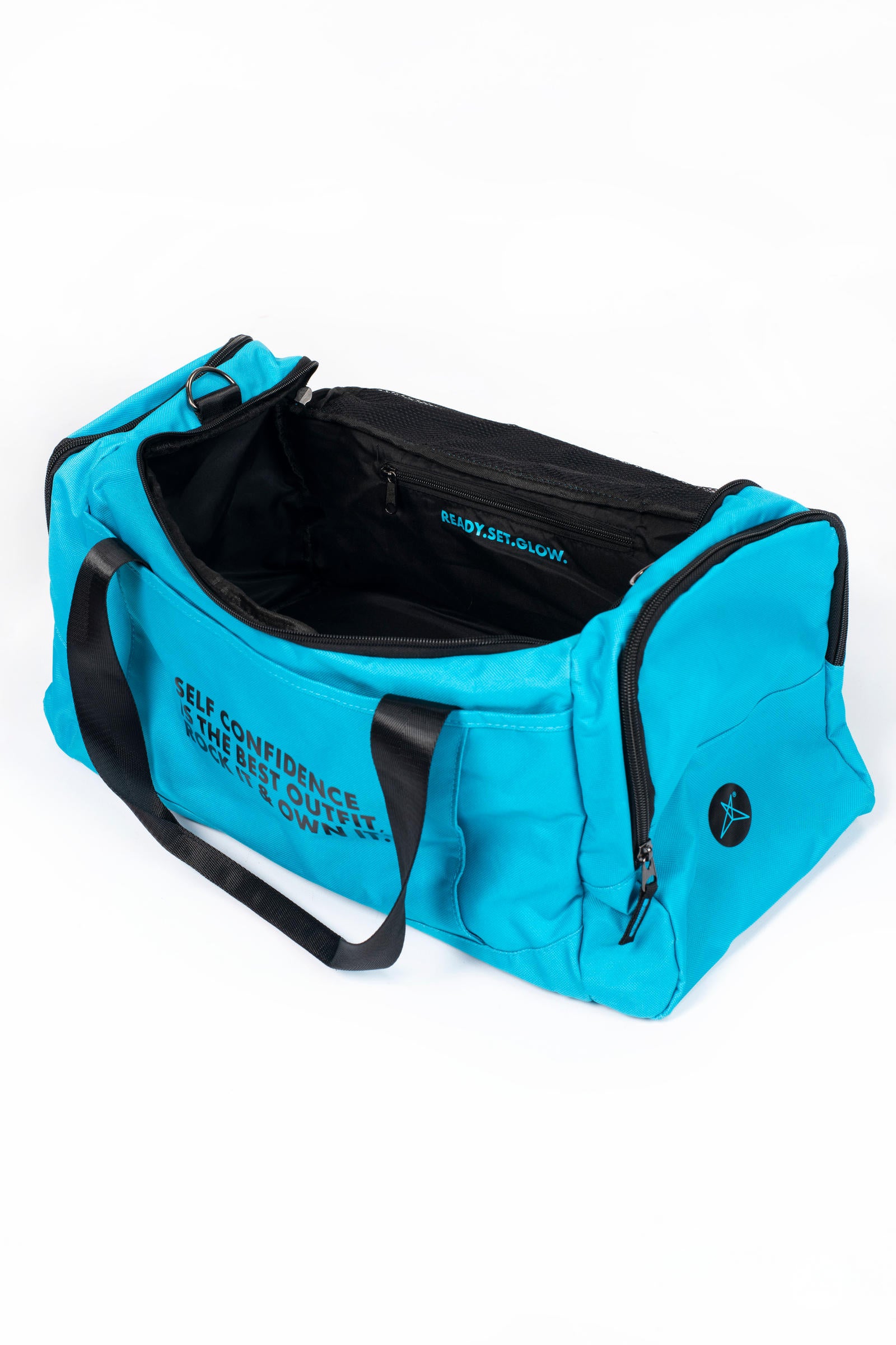 Premium Signature Duffle Bag - Water-Resistant Travel Duffel with Multiple Pockets - Bright Cerulean Blue for Gym, Weekend Trips & Outdoor Adventures