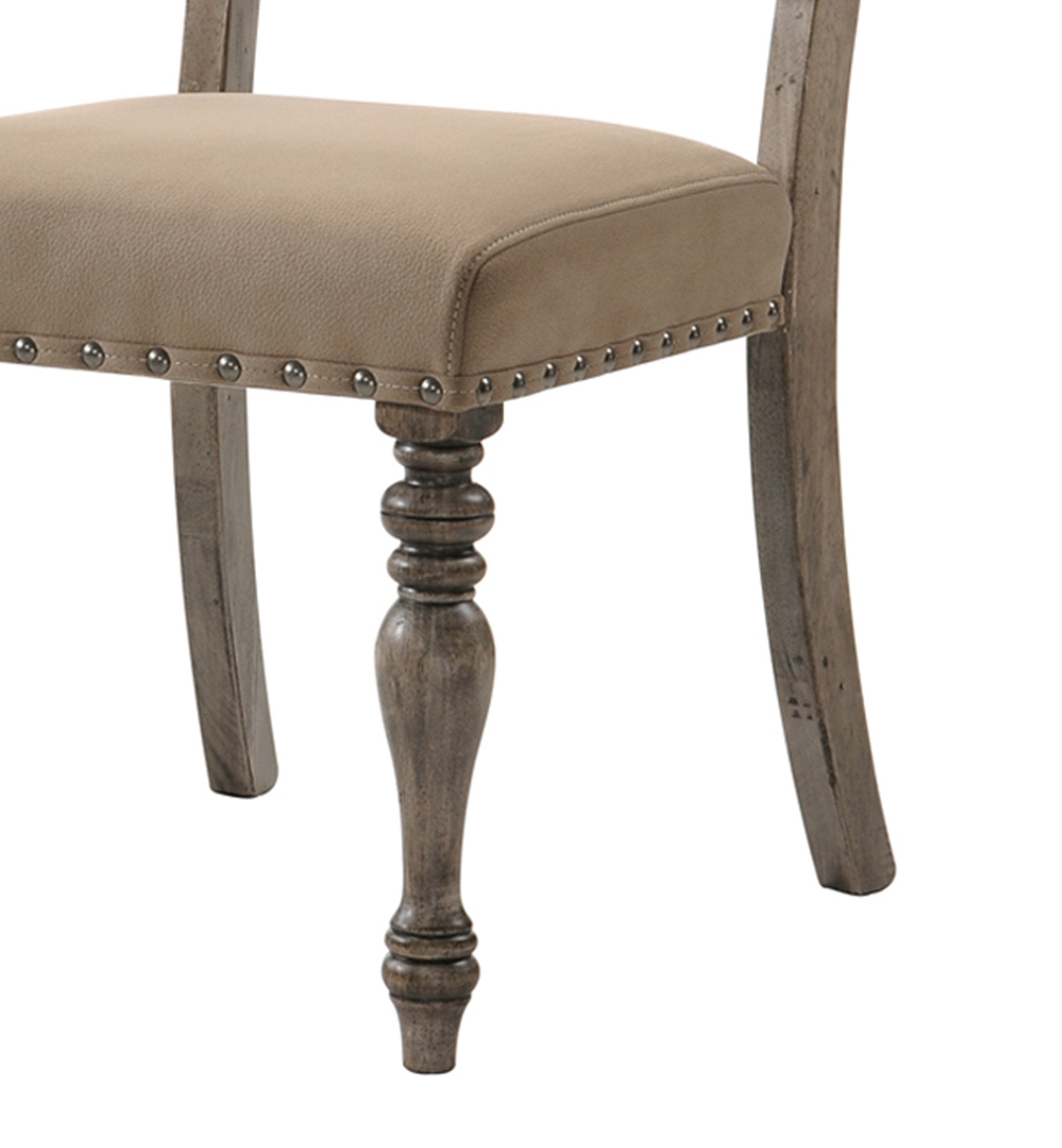 Roundhill Furniture Birmingham Script Printed Driftwood Finish Dining Chair with Nailhead Trim - Set of 2 - Farmhouse Style Kitchen & Dining Room Seating for Home Decor